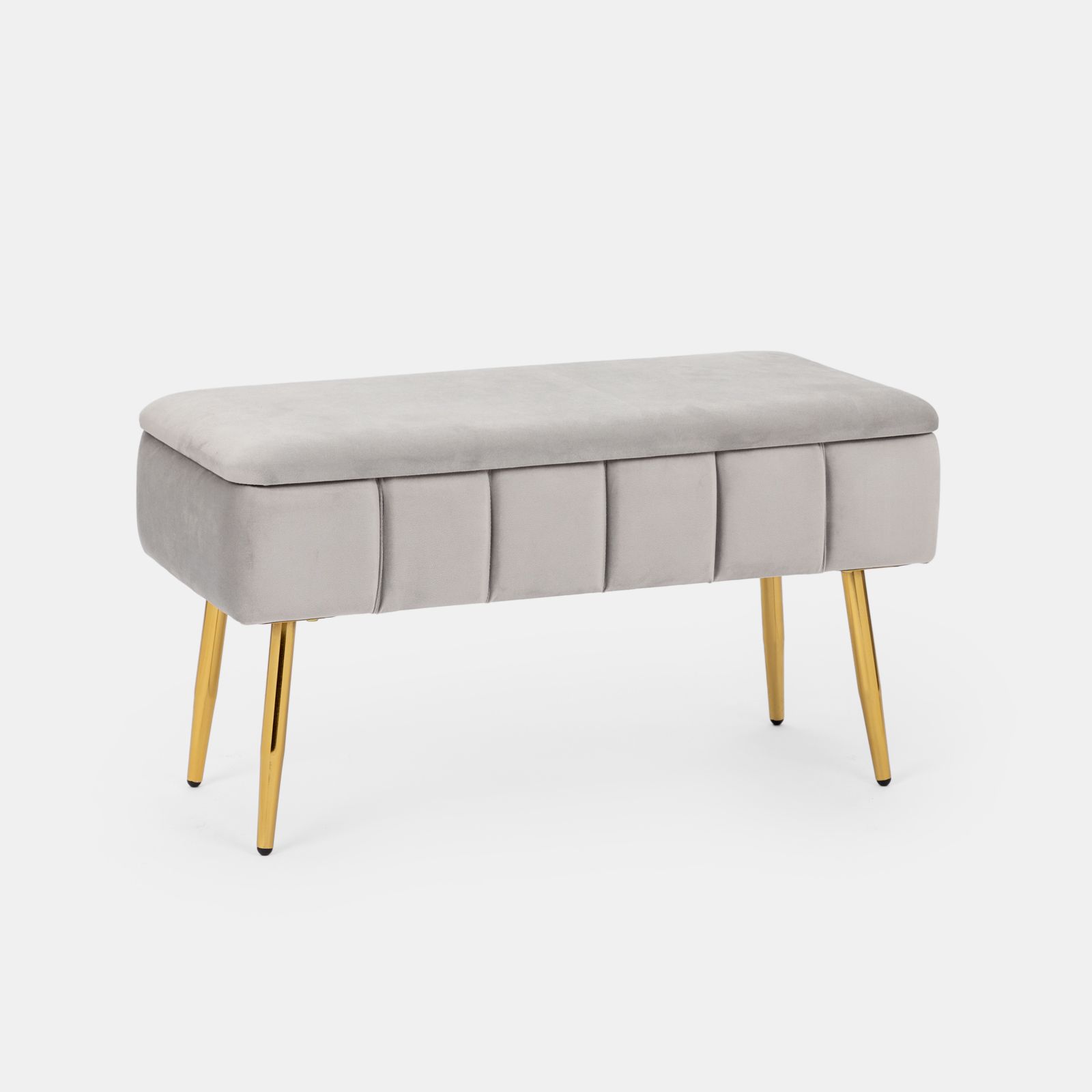 Panca contenitore 80x38 cm in velluto grigio gambe oro - Bloom