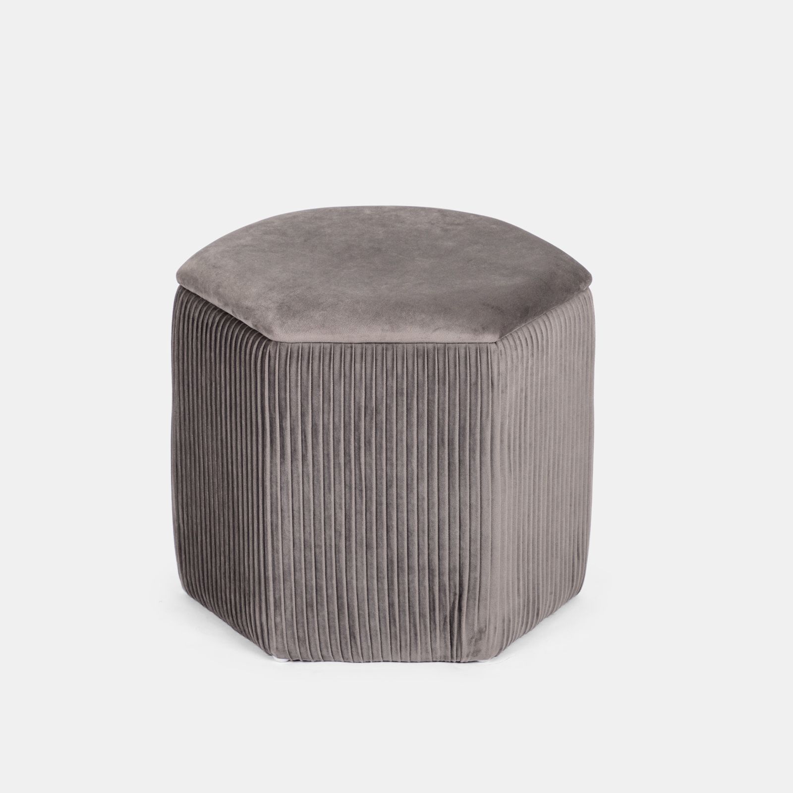 Pouf contenitore 46 cm esagonale in velluto grigio - Blaise