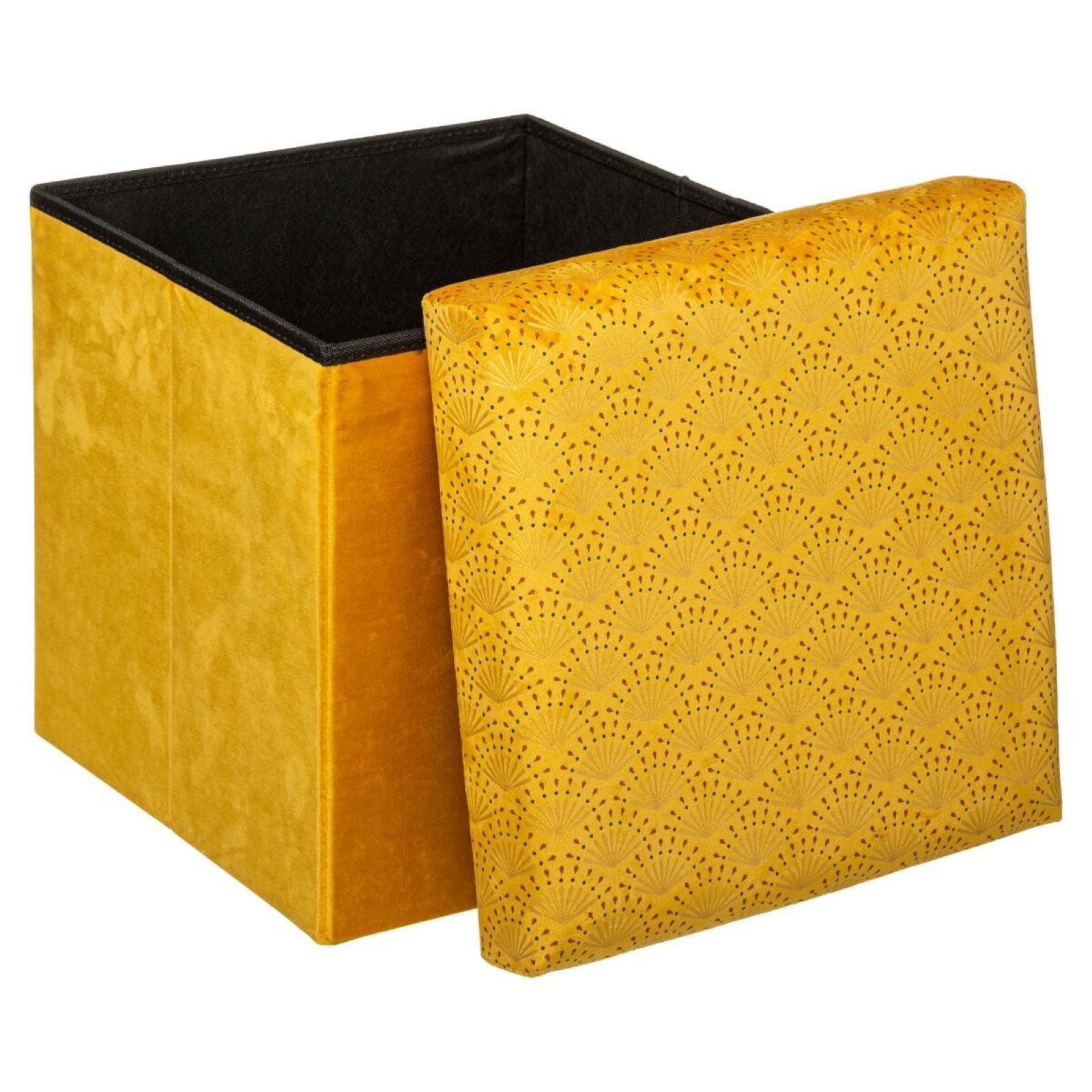 Pouf Pieghevole Cubo 38x38cm - Cassapanca Imbottita In Tessuto Lino, Arancione Mandarino