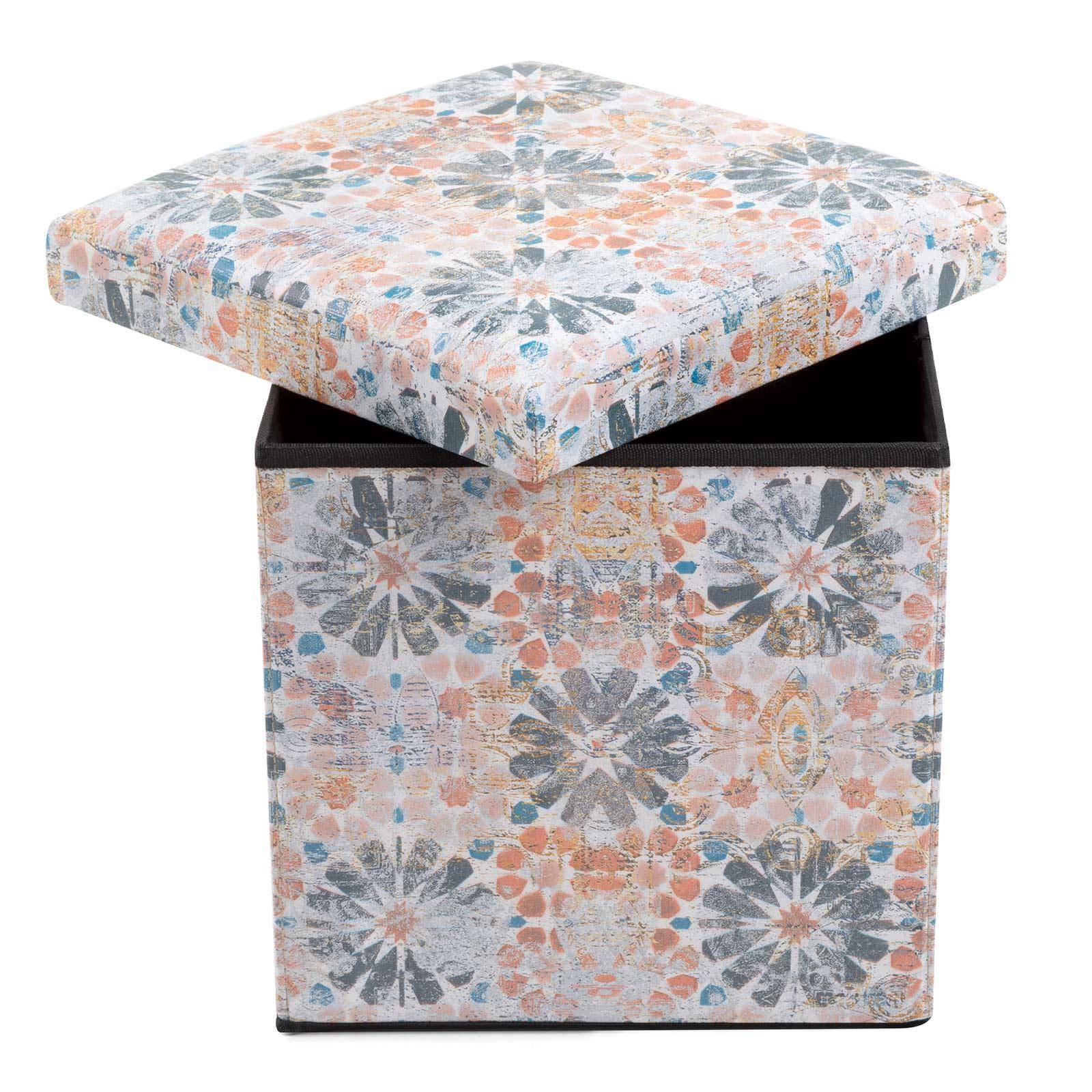 Pouf contenitore scatola cubo da 35 cm a fiori multiuso per oggetti o  poggiapiedi