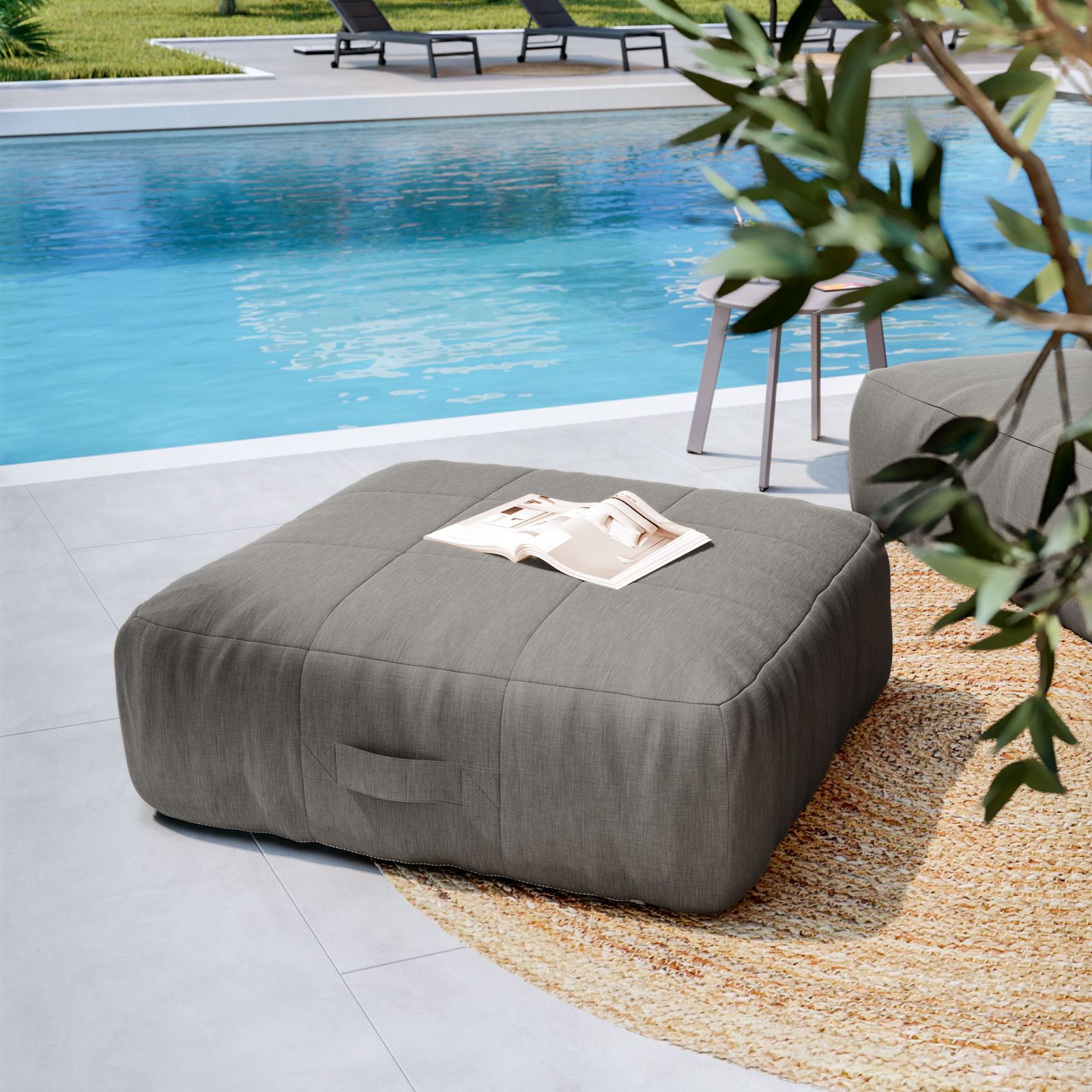 Maxi pouf da giardino in tessuto olefin grigio fumo - Baku