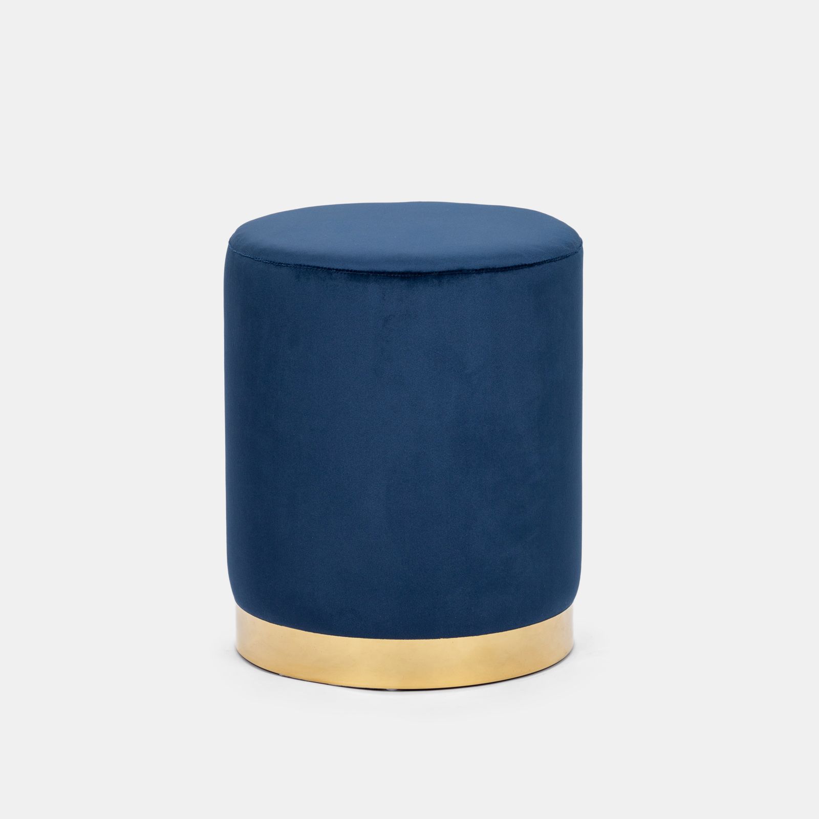 Pouf 36 cm effetto velluto blu cobalto con dettaglio anello colore oro -  Elenor