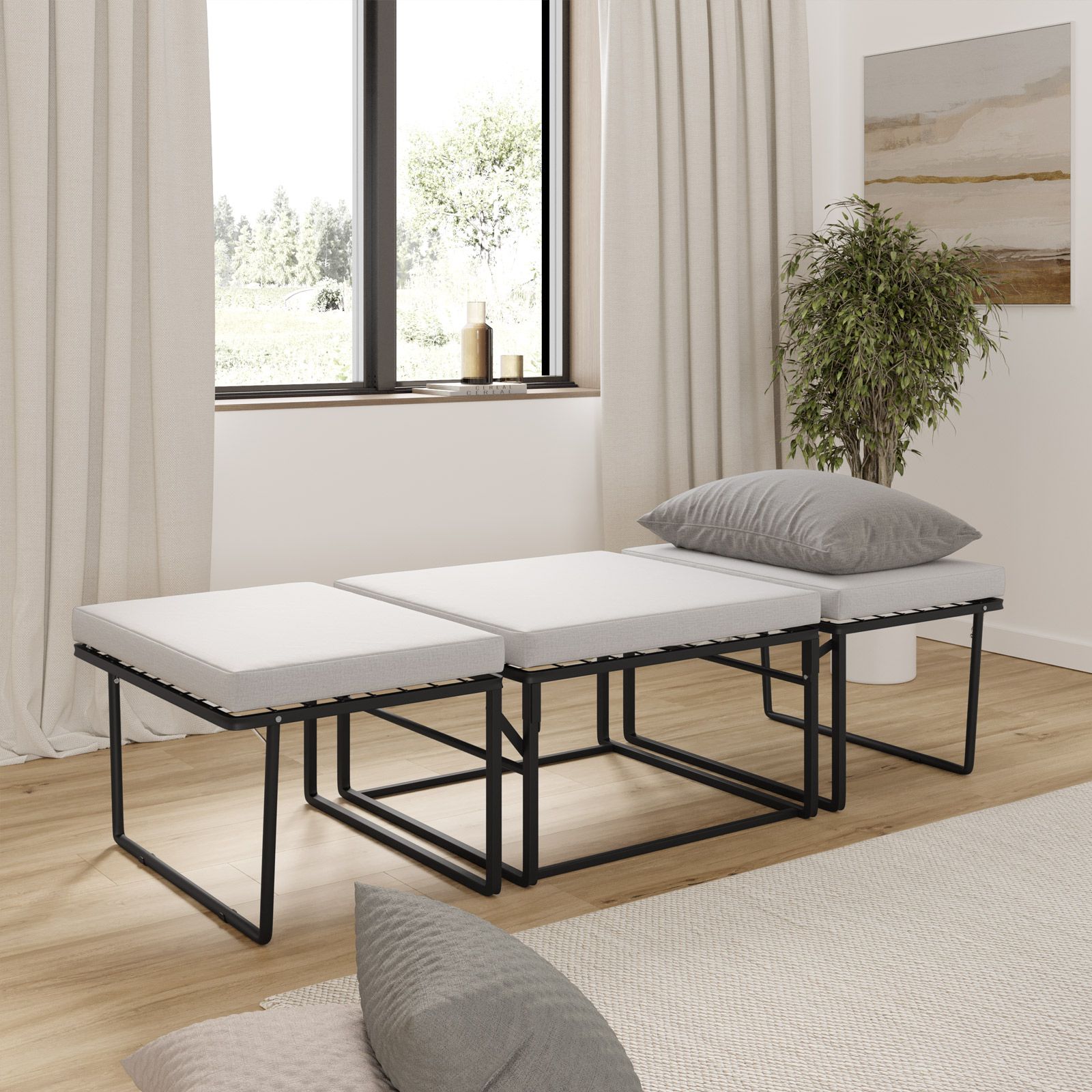 Pouf letto singolo pieghevole 70x70 cm in tessuto grigio scuro con