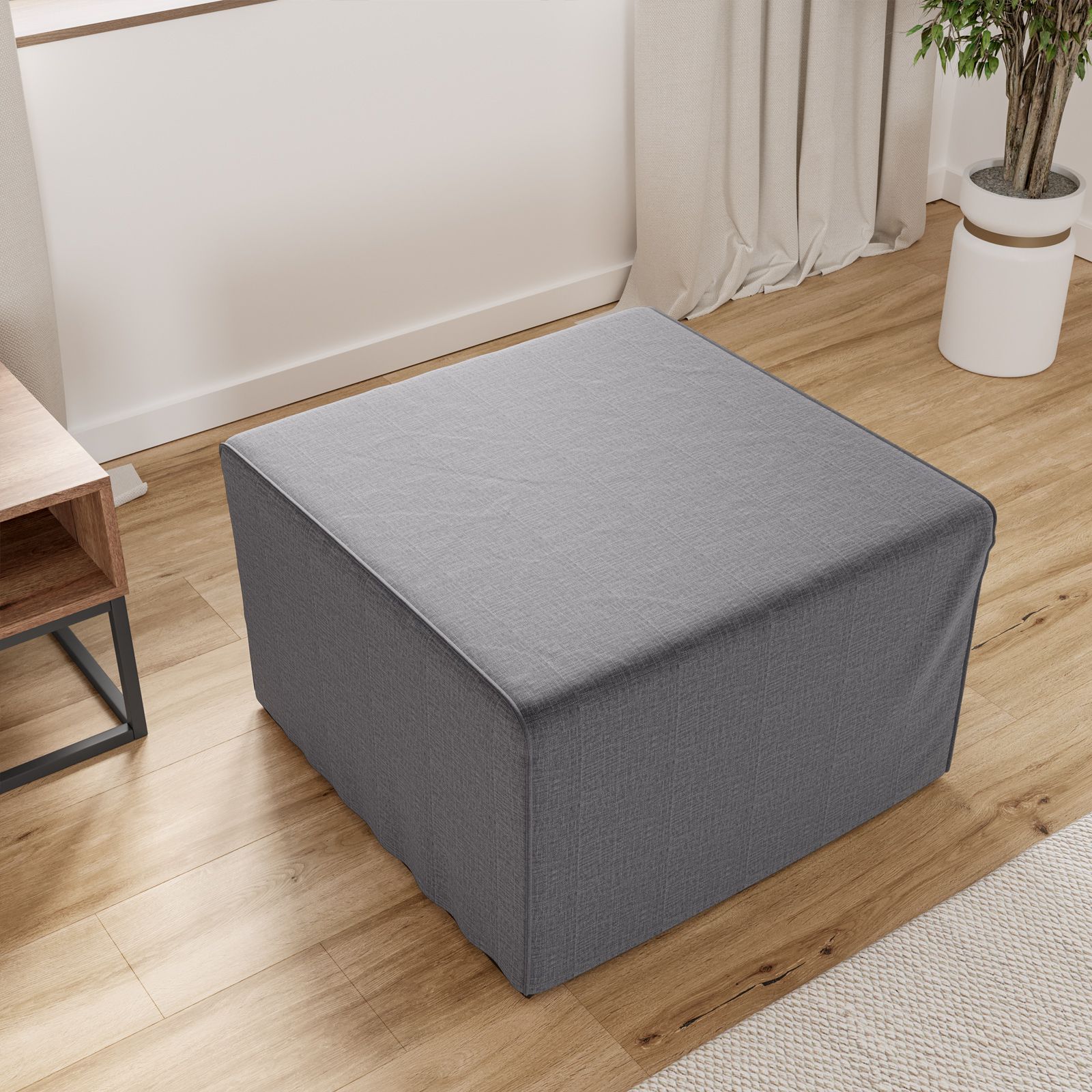 Pouf letto una piazza pieghevole 191x70 cm in tessuto tortora con materasso  - Gliss