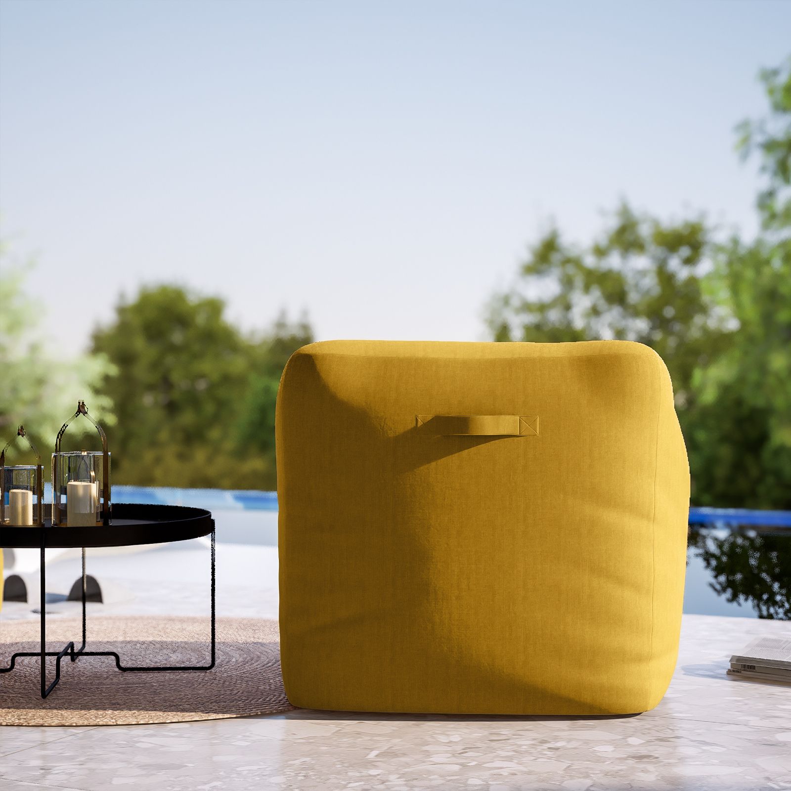 Pouf poltrona a sacco da giardino in tessuto olefin blu - Baku