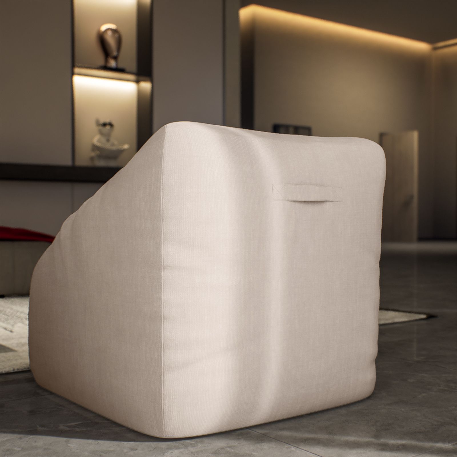 Pouf poltrona in tessuto simil lino beige - Baku