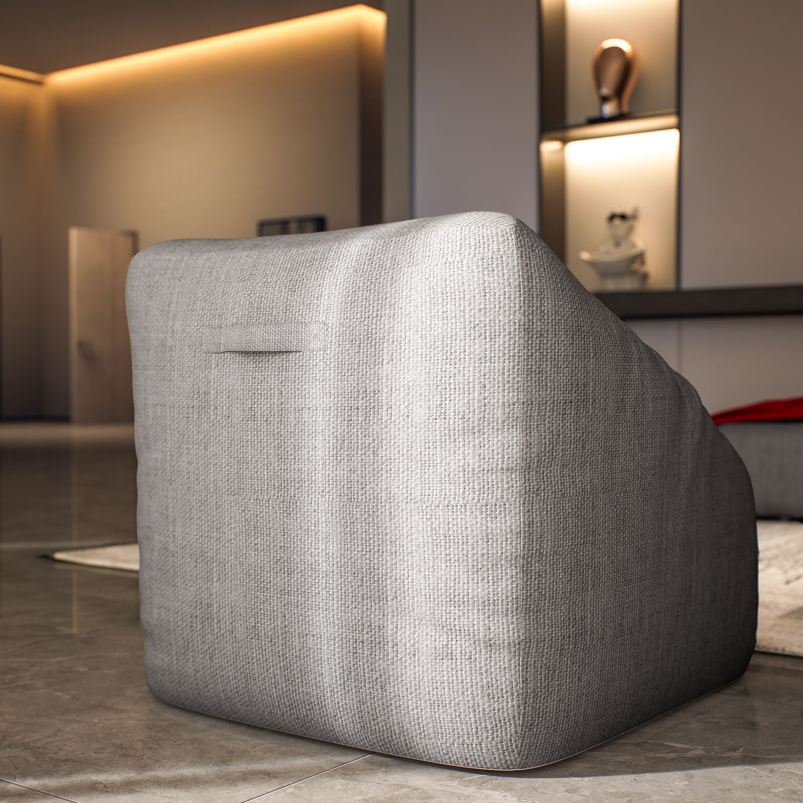 Pouf poltrona in tessuto simil lino grigio - Baku