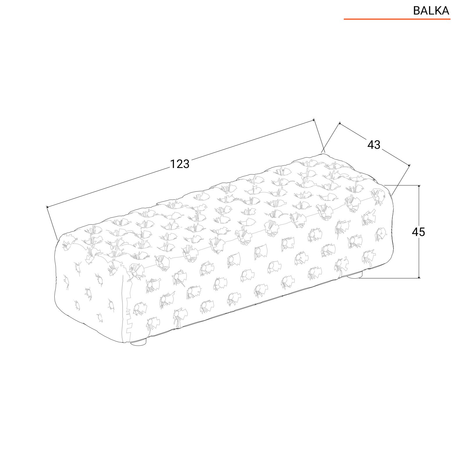 Panca rettangolare 123 cm trapuntato in velluto grigio - Balka