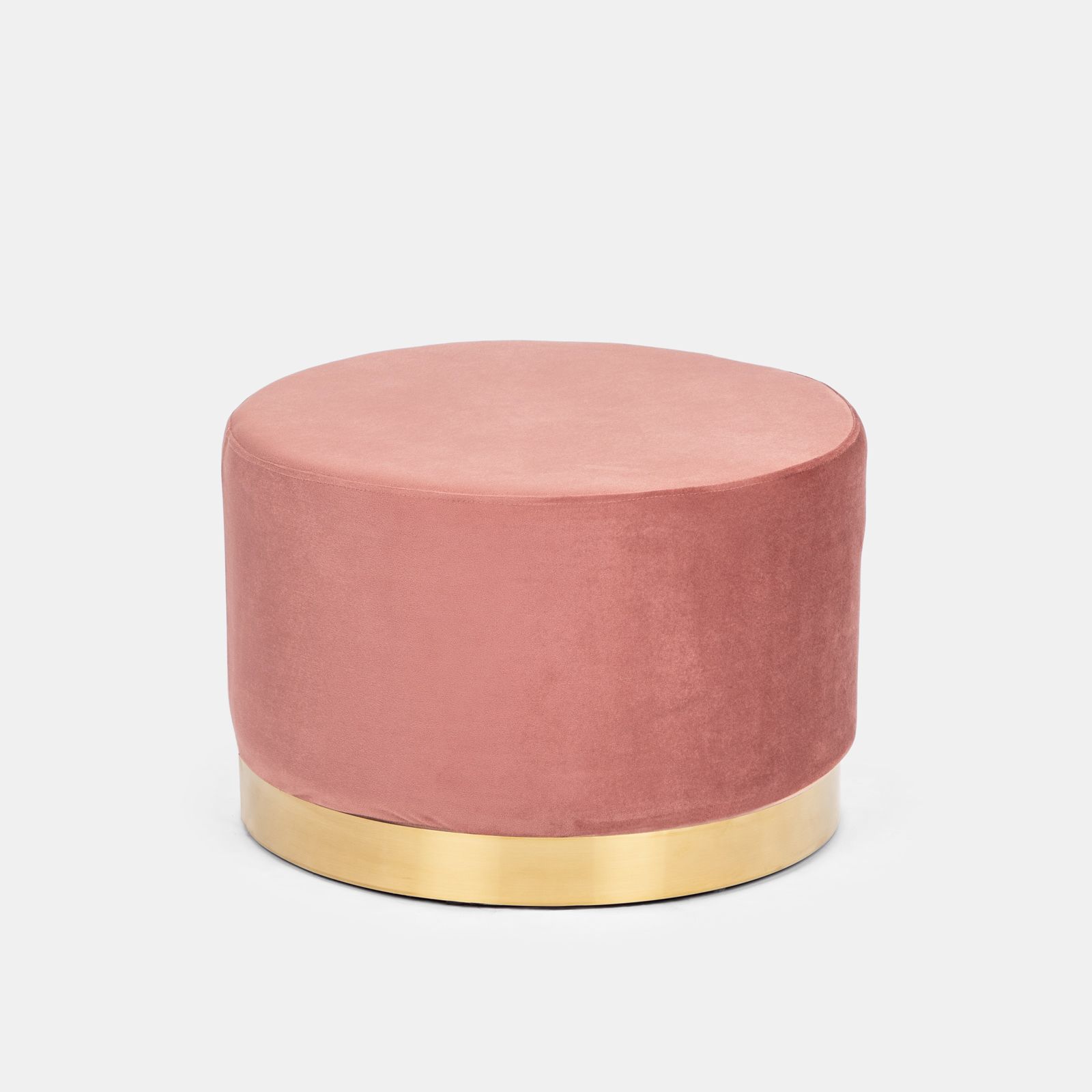 Pouf rotondo 54 cm in velluto rosa antico con anello dorato - Isolda