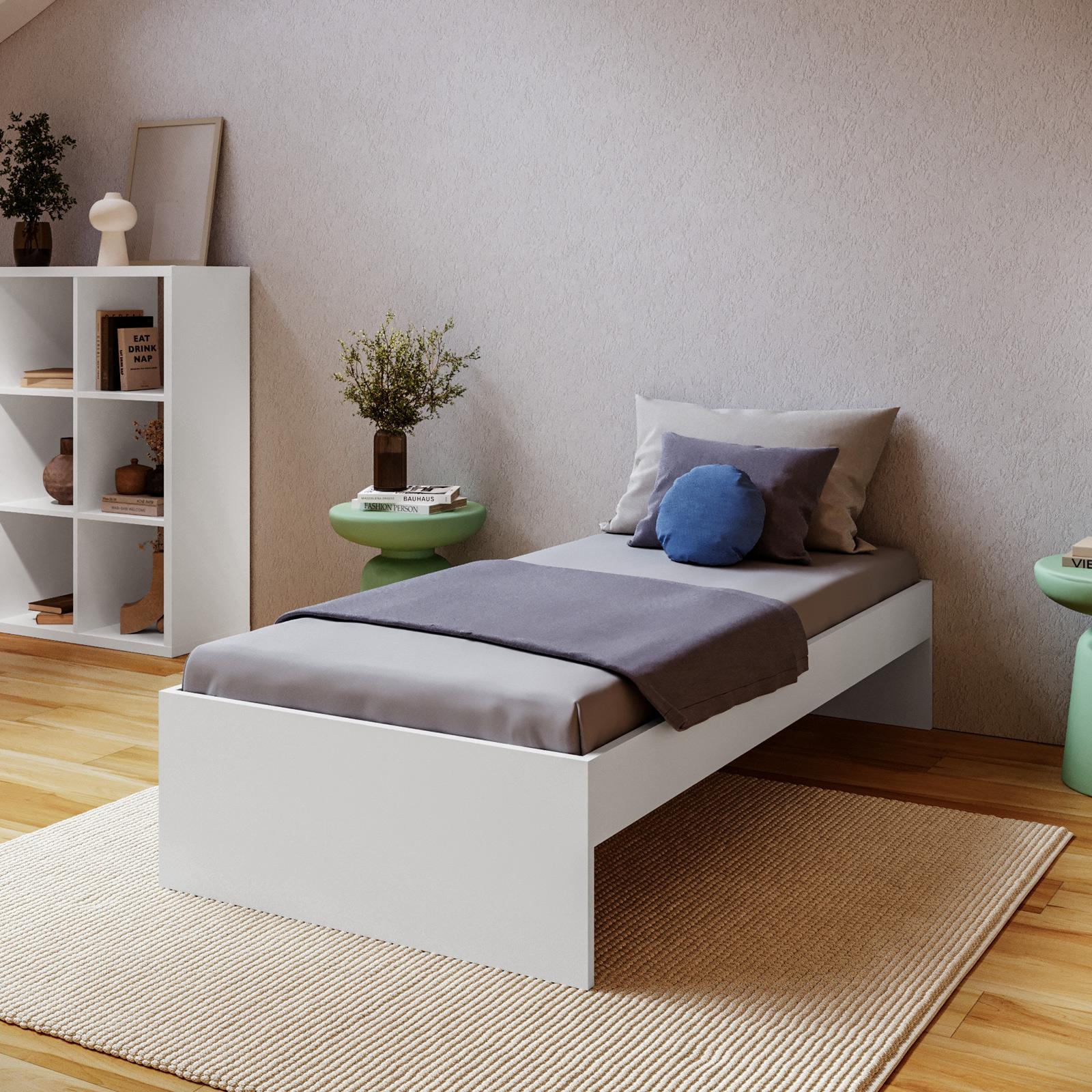 Letto Singolo 80x190 Con Rete In Acciaio E Doghe In Faggio - Testata Alta - Per Cameretta - Foto 9