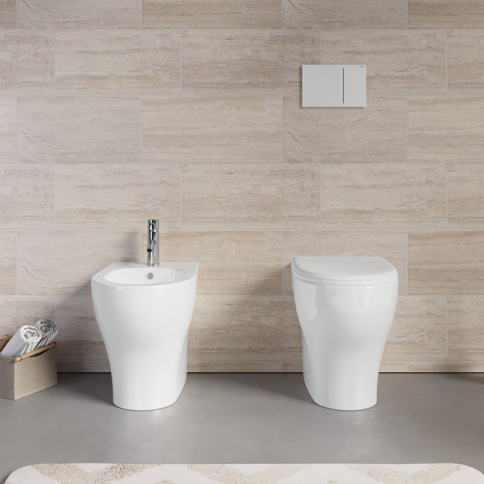 Sanitari Bagno Sospesi in Ceramica Azzurra, design Moderno sm