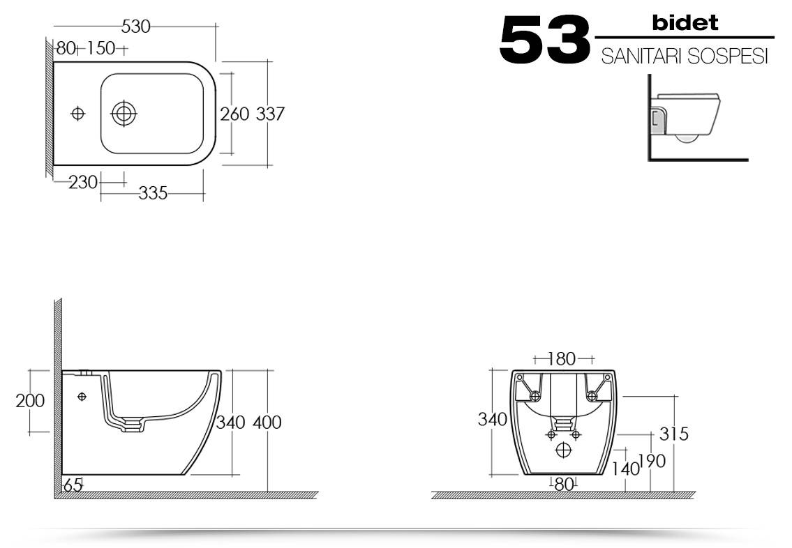 Sanitario Bagno WC Ovale Sospeso 340x350x560mm con Sedile Copri WC Soft  Close - Exton