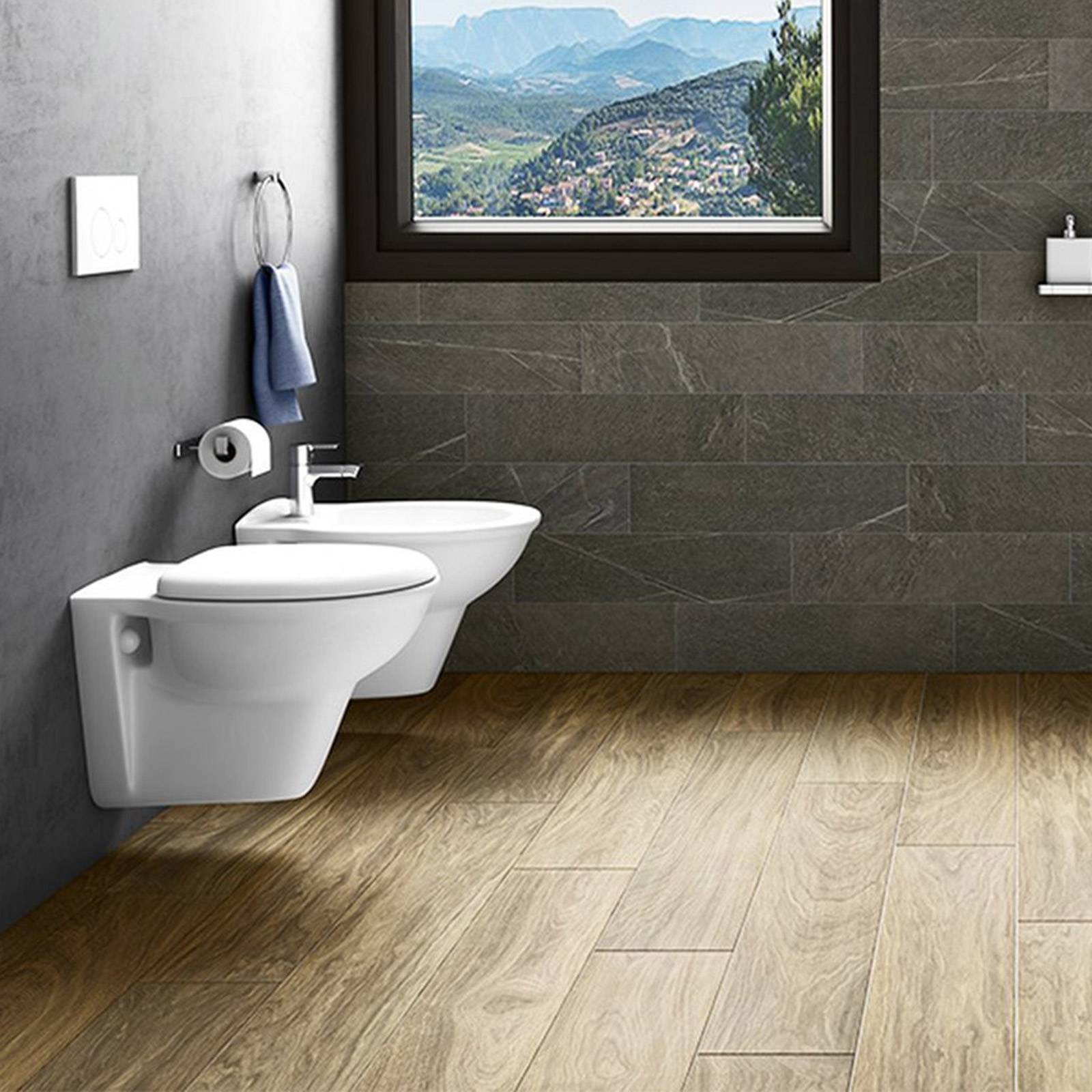 Sanitario Bagno WC Ovale Sospeso Rimless 390x360x550mm con Sedile Copri WC  Soft Close - Ashbury