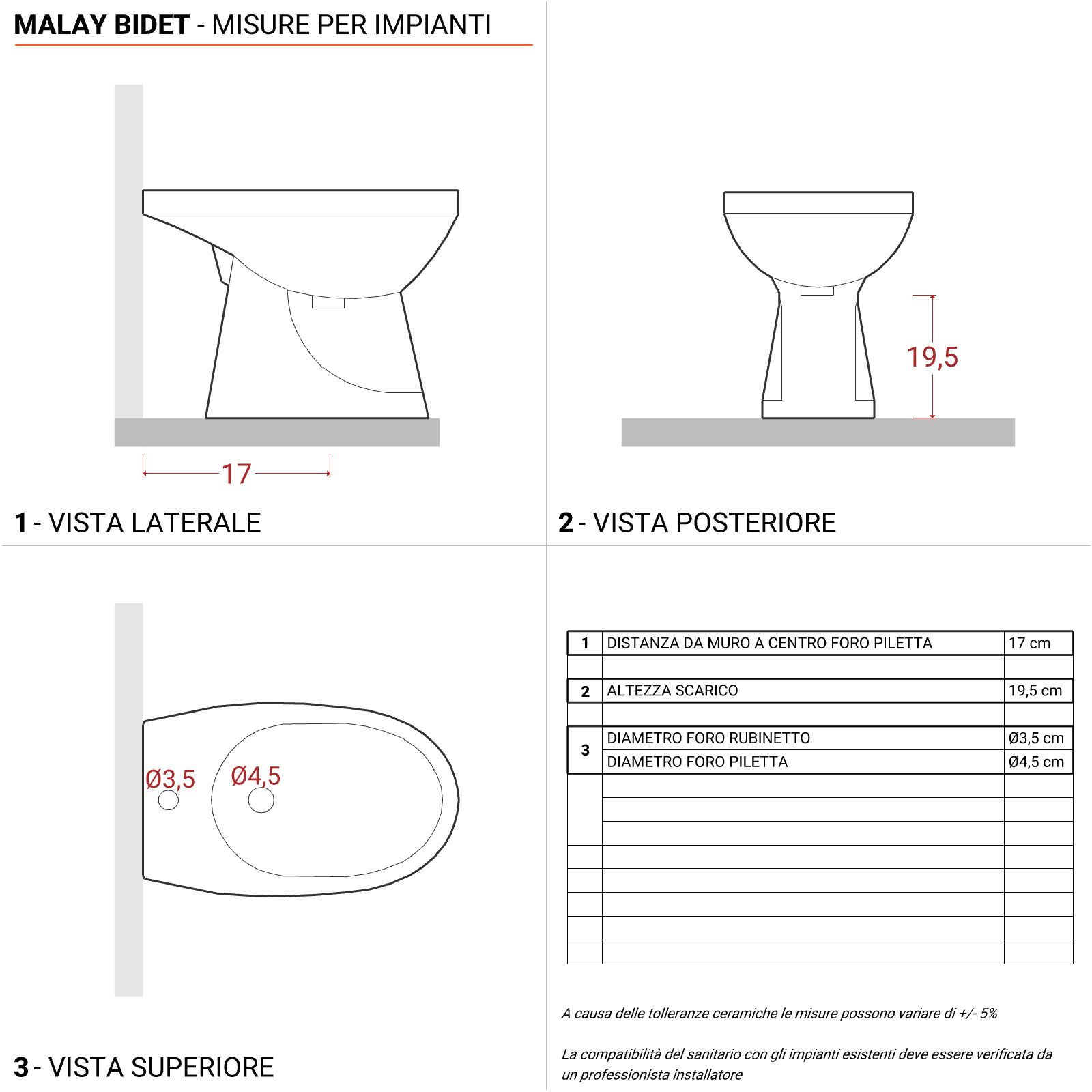 Sanitari tradizionali con scarico a parete e sedile softclose bianco - Malay