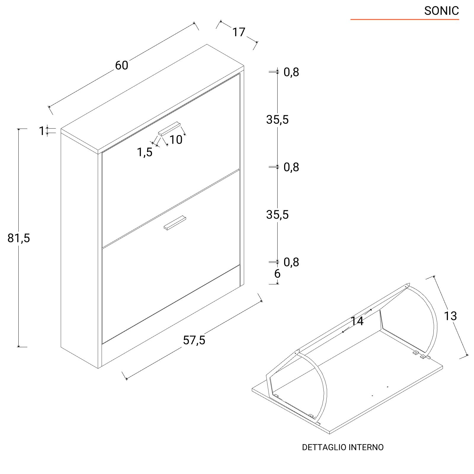 Scarpiera 60x81,5h cm in legno bianco con due ripiani - Sonic