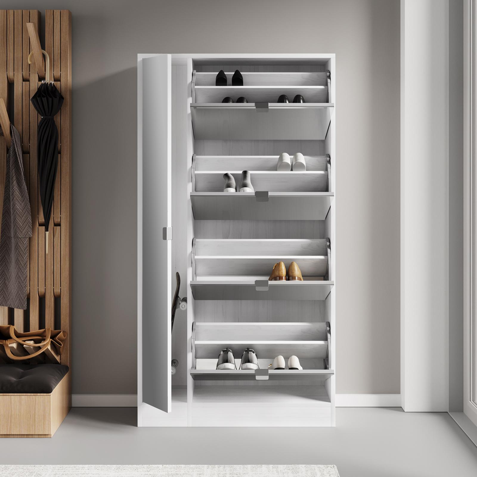 Scarpiera Da Appendere Con 28 Tasche In Rete: Organizer Per Armadio Con Ganci Da Porta, Bianco 56x150 Cm