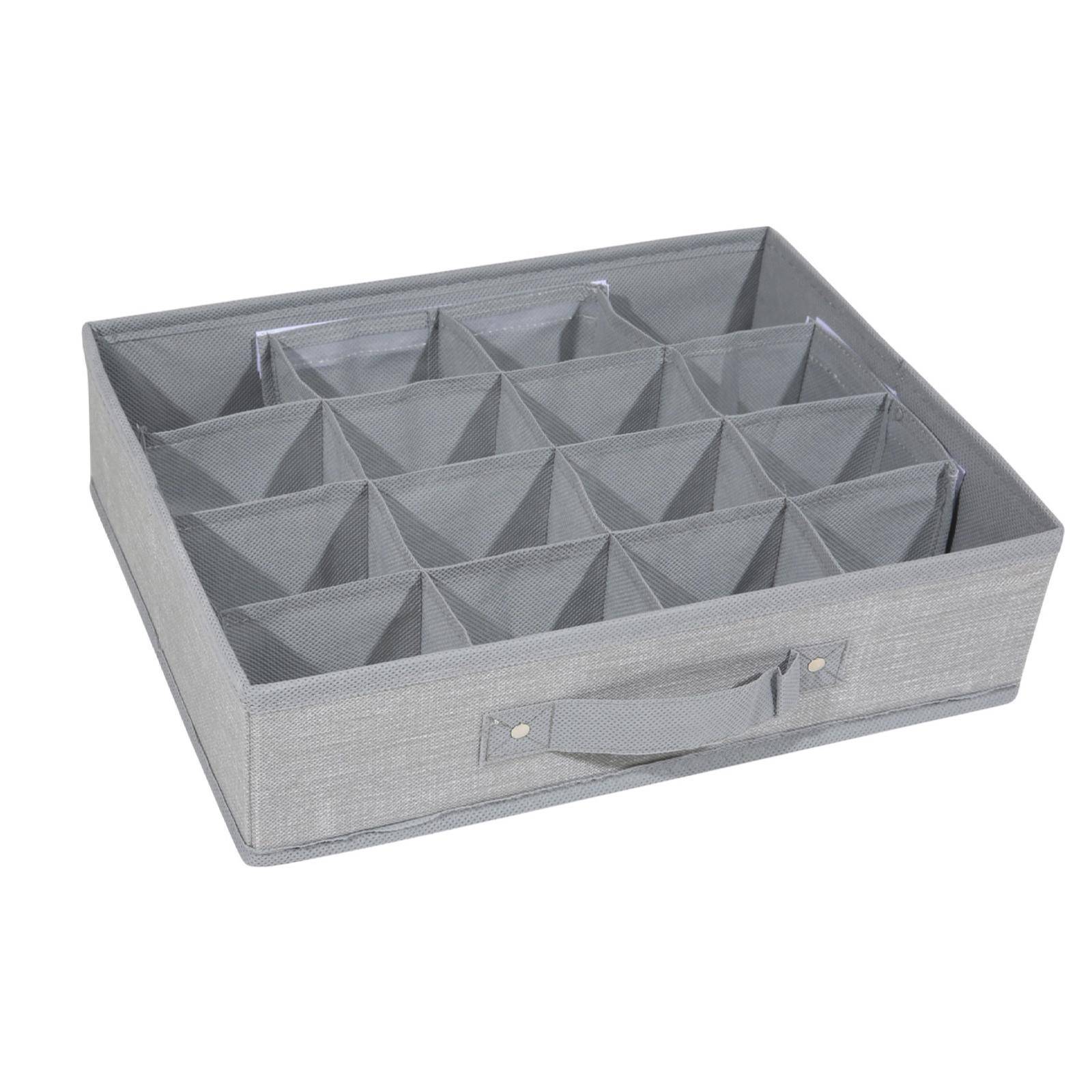 Scatola contenitore con 16 scomparti tessuto grigio organizer per cassetti  e armadi