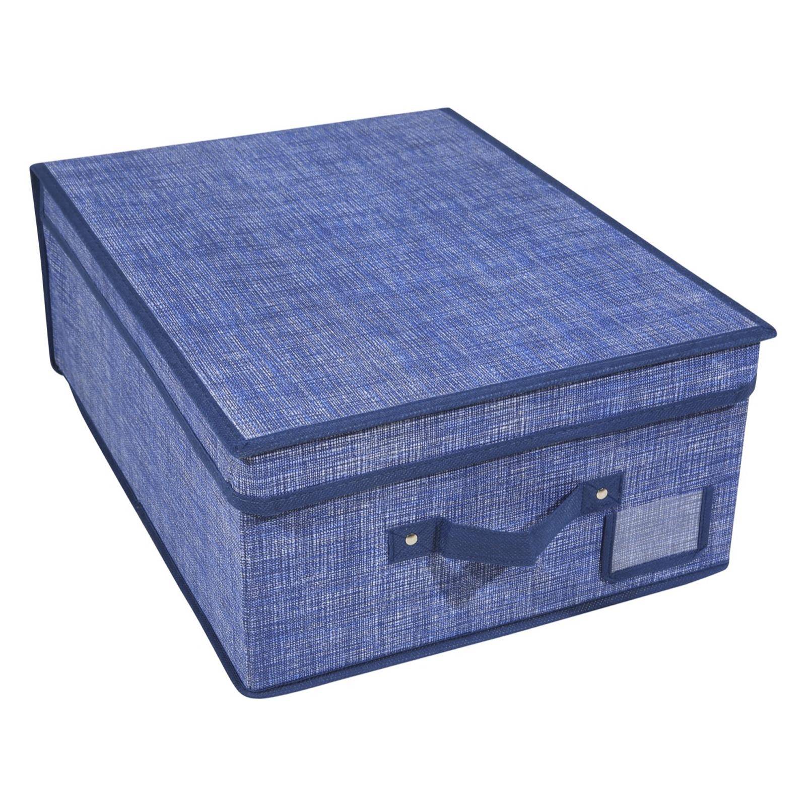 Scatola contenitore con coperchio tessuto blu per accessori o indumenti  50x40x15h cm