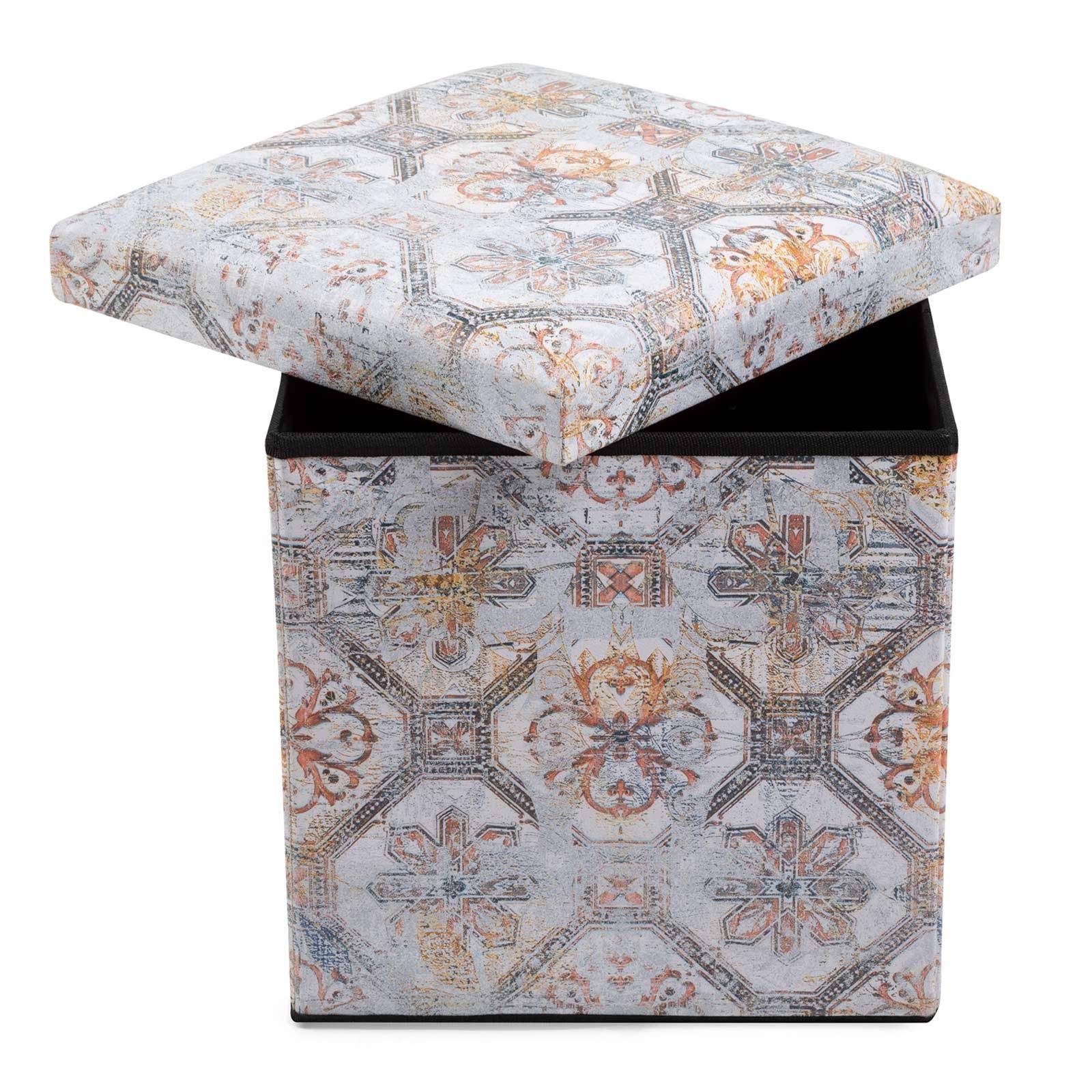 Scatola pouf contenitore 35 cm quadrato con fantasia etnica con pattern  geometrico