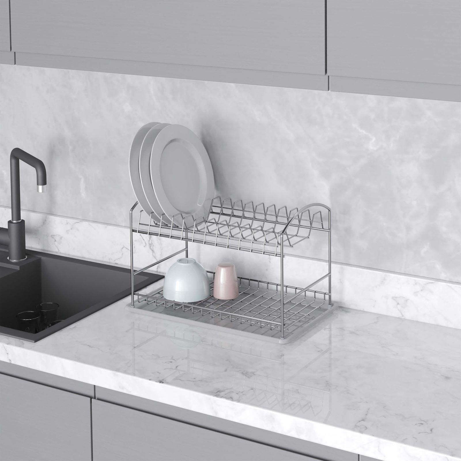 Scolapiatti Espandibile In Acciaio Inox – Da 32,2 A 50 Cm, Con Portautensili E Portaposate, Grigio