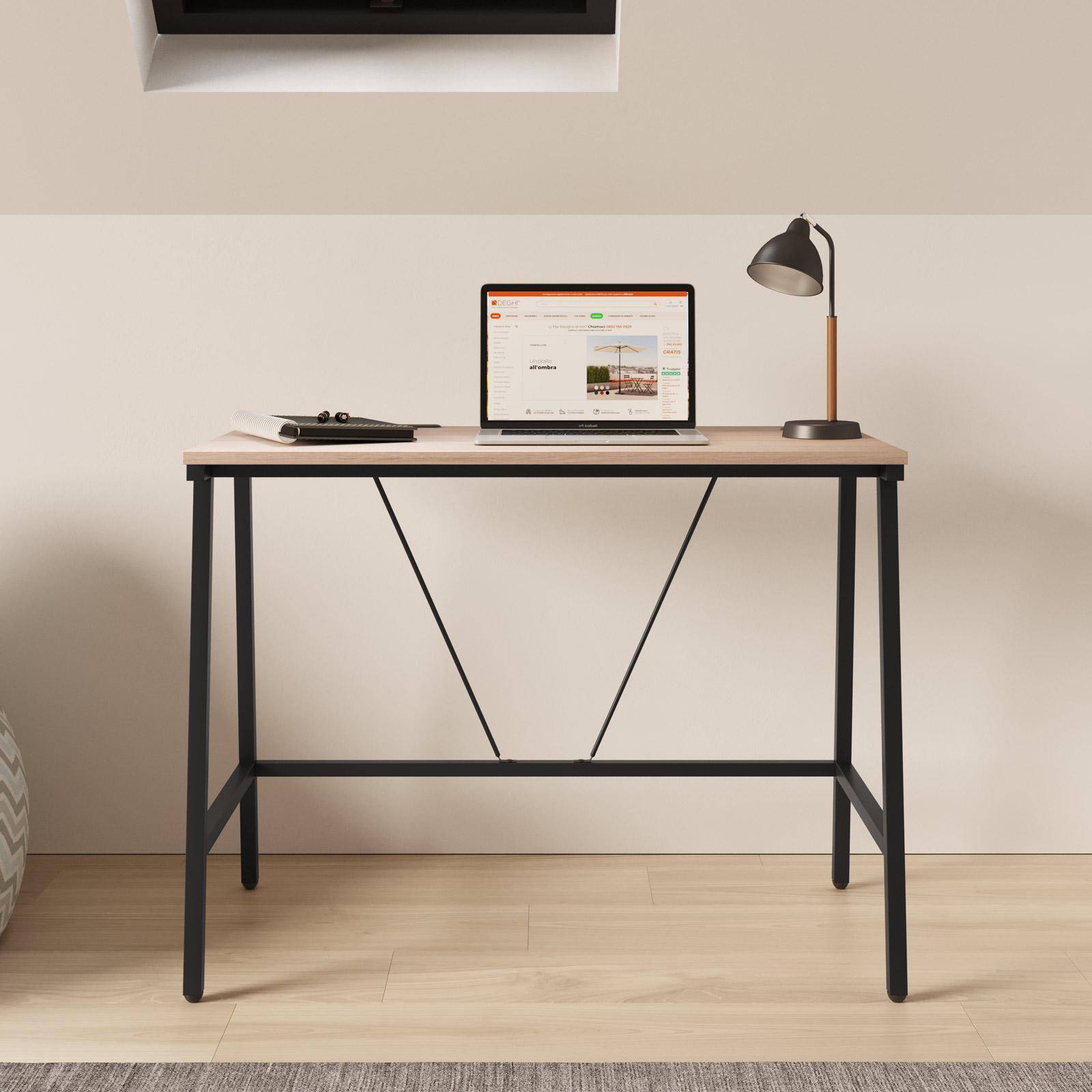 Naohfofha Scrivania, 100 x 50 x 75 – 100 cm, tavolo per computer marrone,  tavolo PC con staffa di altezza rimovibile e gancio, scrivania per studenti  e lavoratori, adatto per ufficio, soggiorno