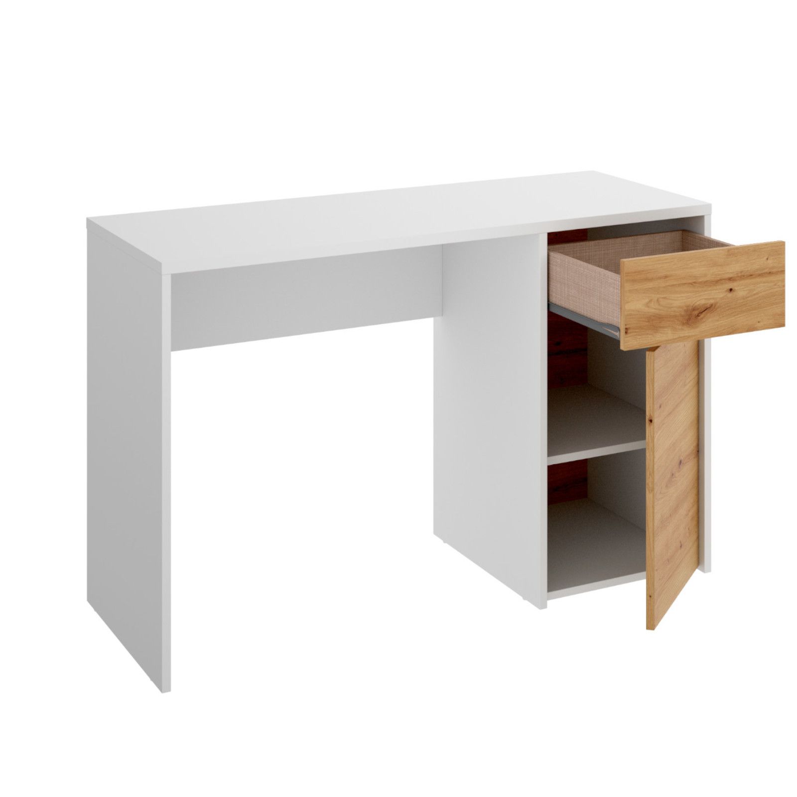 Scrivania 110x50 cm in legno bianco e rovere nordico con mobile e libreria  integrata h152 cm - Ania