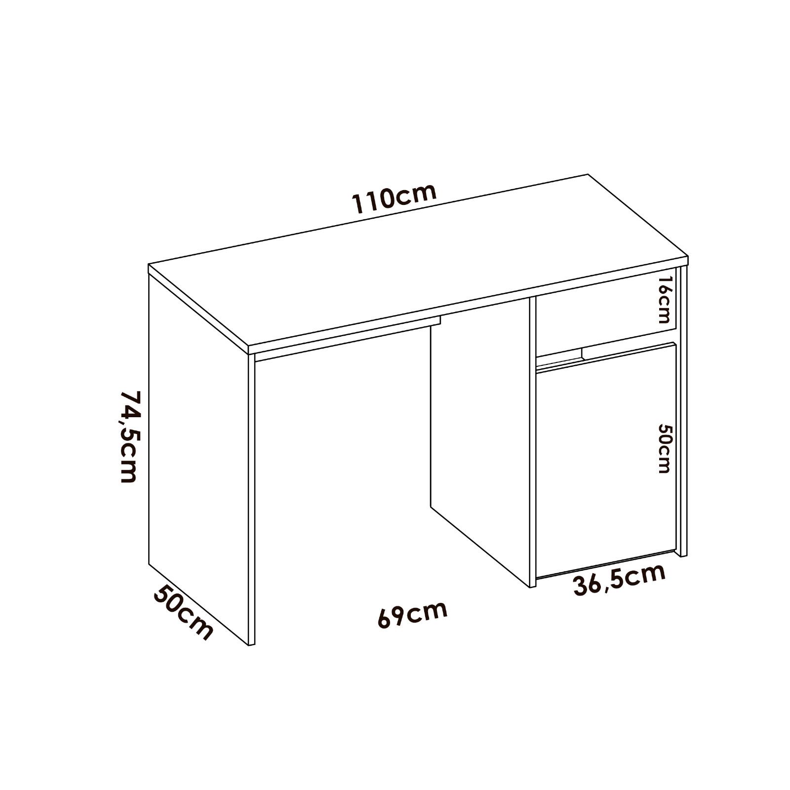 Scrivania 110x50 cm in legno bianco e rovere nordico con cassetto e vani a  giorno - Simply