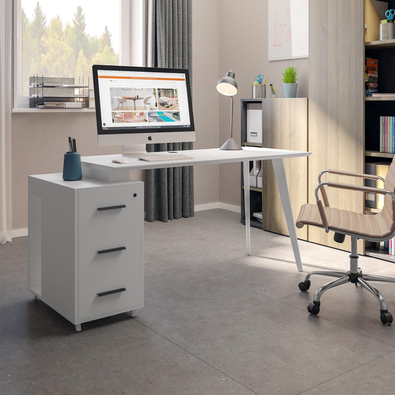 Lufeiya Scrivania Bianca Per Computer 140 Cm Con Cassetti In Tessuto, Scrivania A Uso Studio E Ufficio, Design Moderno Reversibile, Facile Da Montare - 2