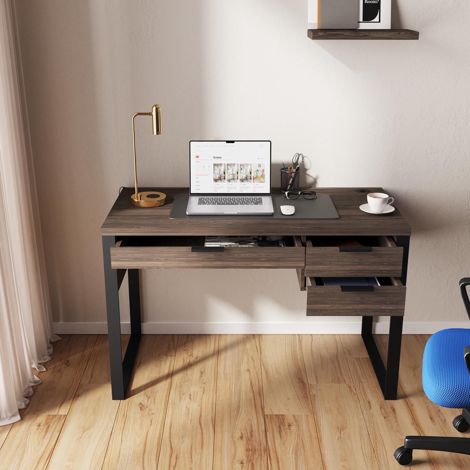 Scrivania 120x60 cm in legno noce waldorf con porta usb e cassetti