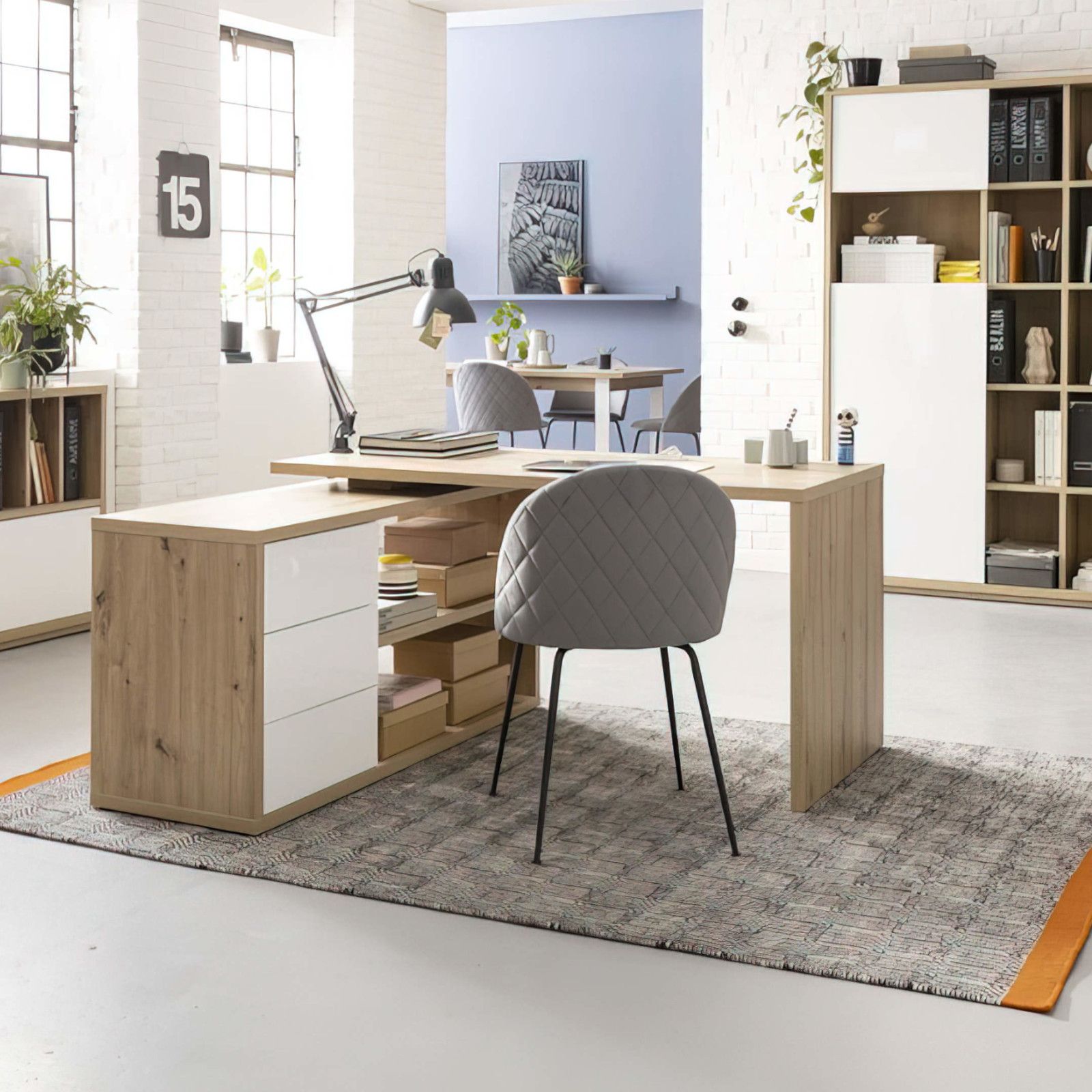 OpCorner, scrivania angolare da studio, regolabile in altezza, piano legno,  made in italy, personalizzabile nella dimensione e negli accessori 180x80  cm + 90x50 cm : : Prodotti Handmade