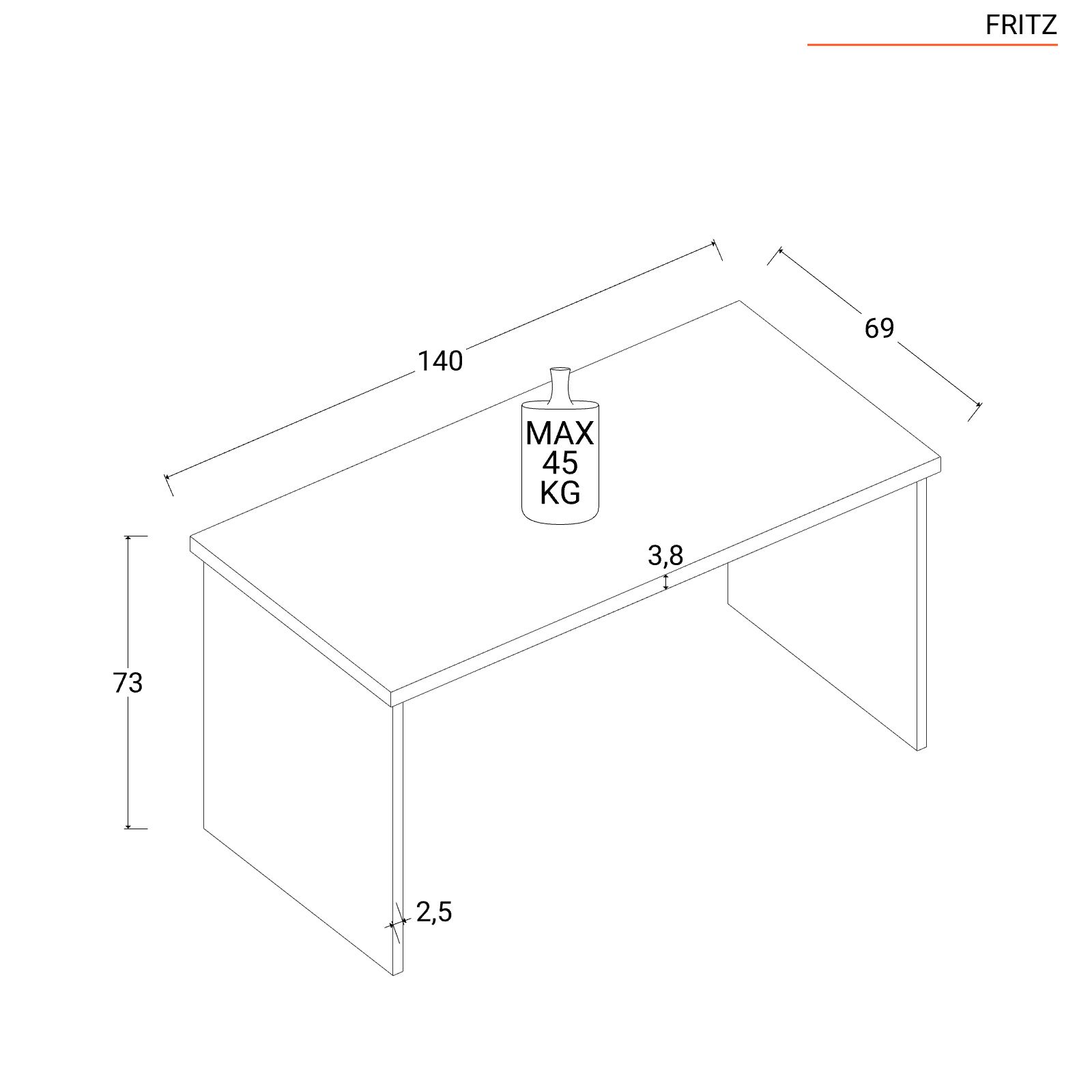 Scrivania 140x70 cm in legno rovere con spessore 38 mm - Fritz