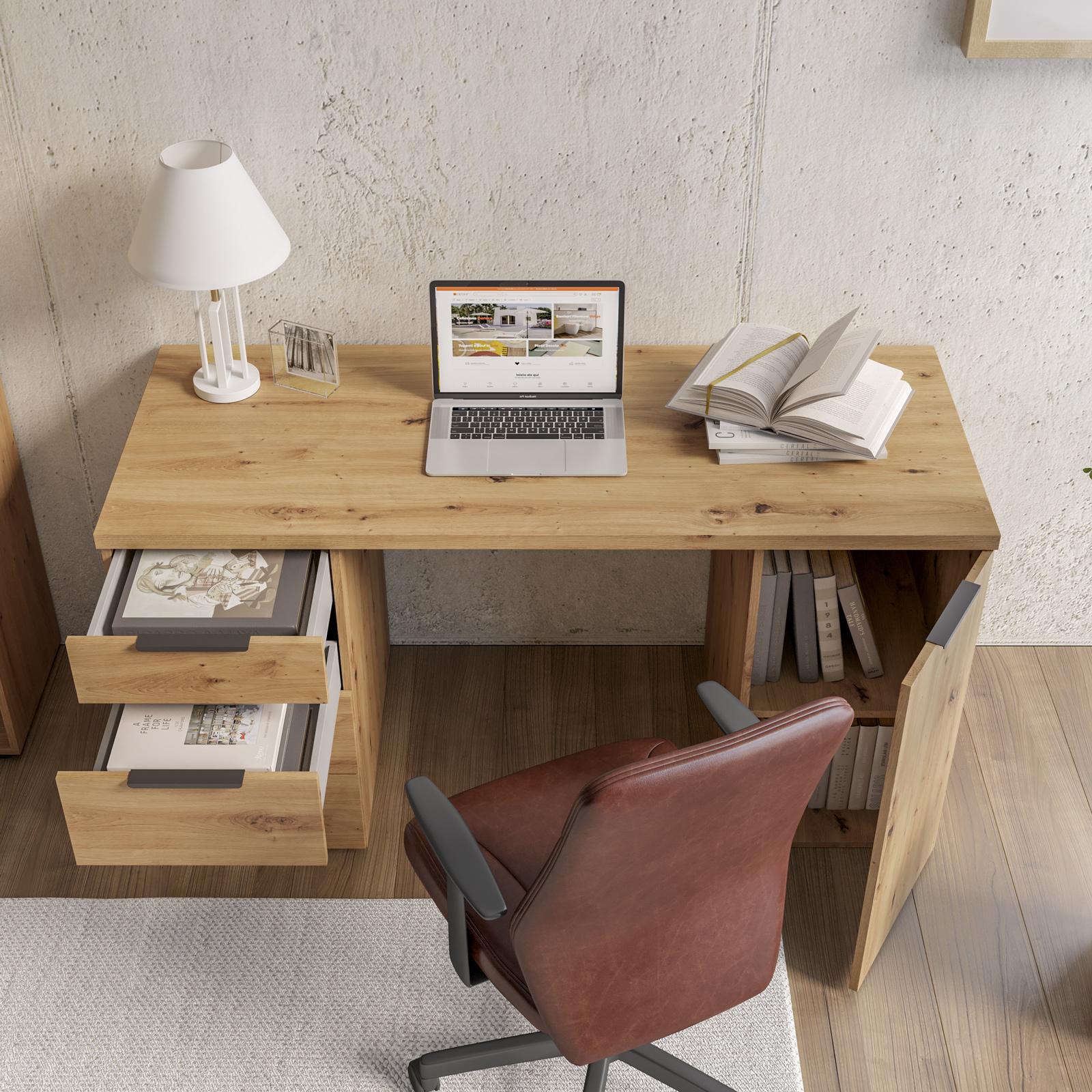 Scrivania Ufficio ESPRESSO Bianca Con 4 Cassetti - 110x75,4x59,6 Cm, Made In Italy, Ecologica - Foto 12