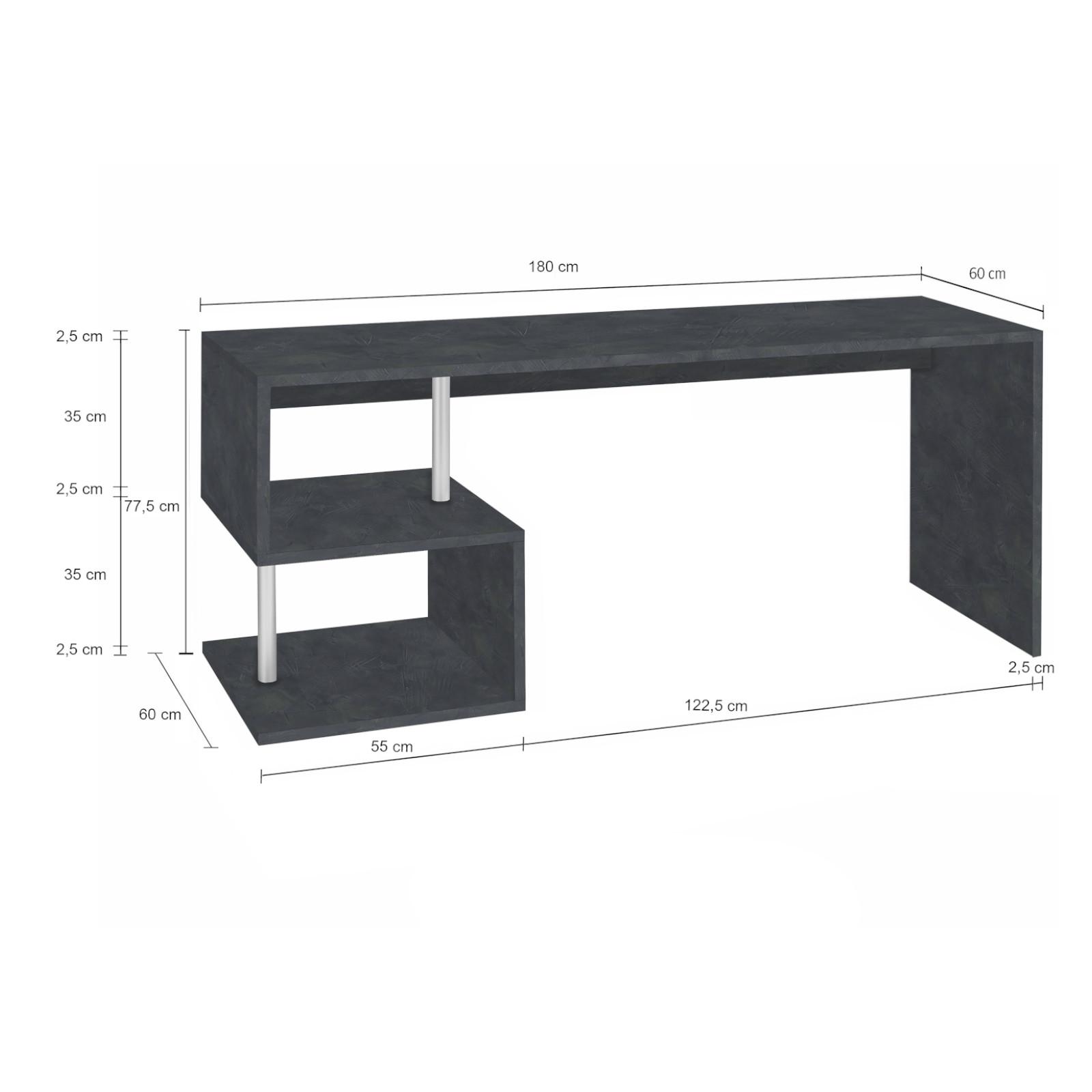 Scrivania 180x60 cm in legno grigio report con struttura ad S e