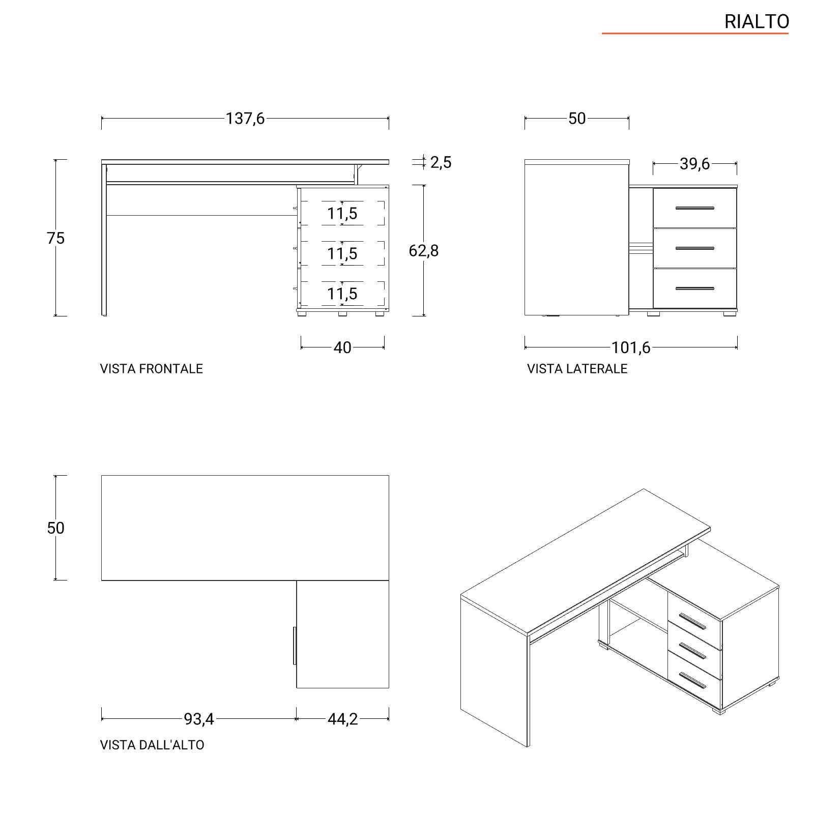 Scrivania angolare 140x100 cm in legno rovere savana con mobile