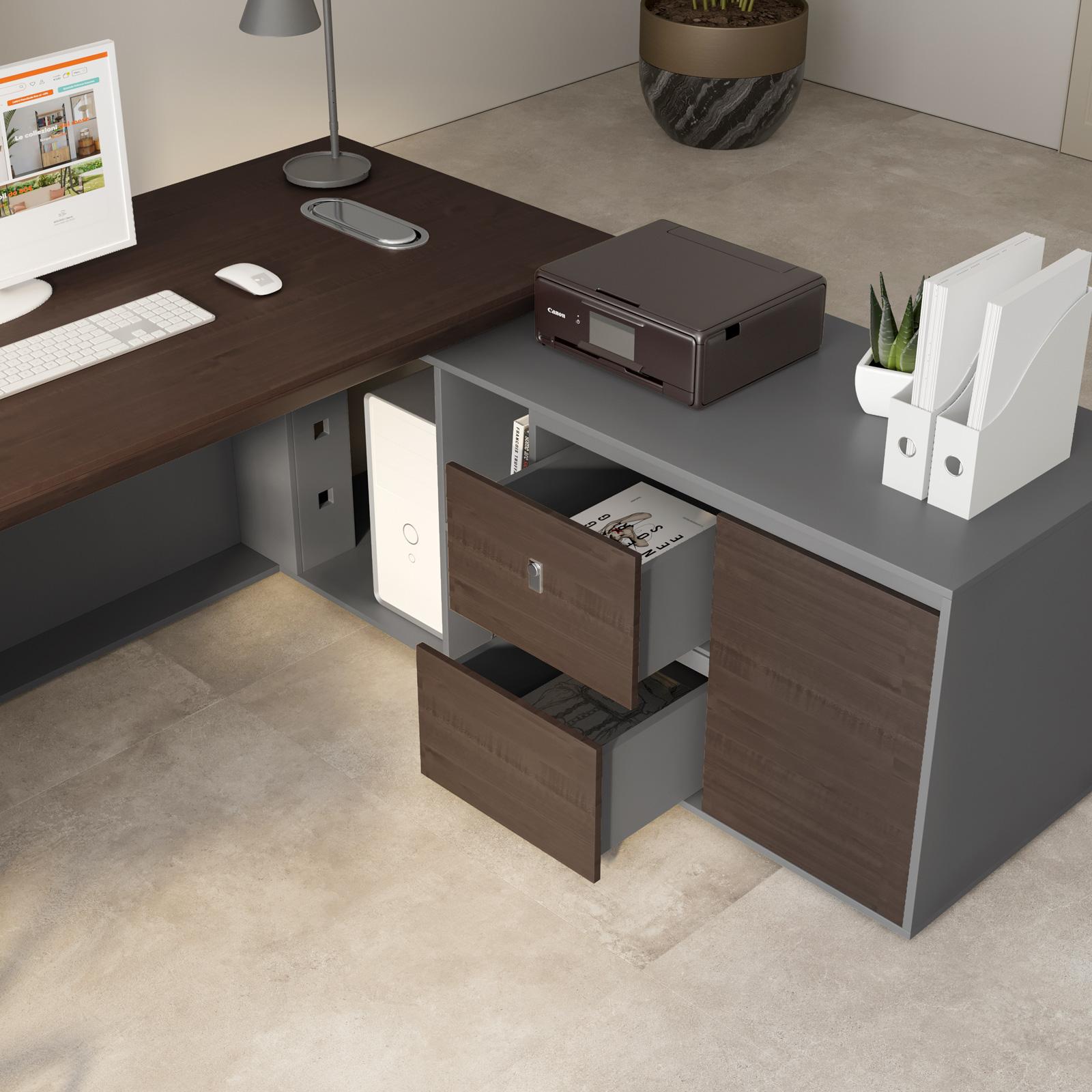 Scrivania angolare reversibile 180x180 cm in legno noce e grigio
