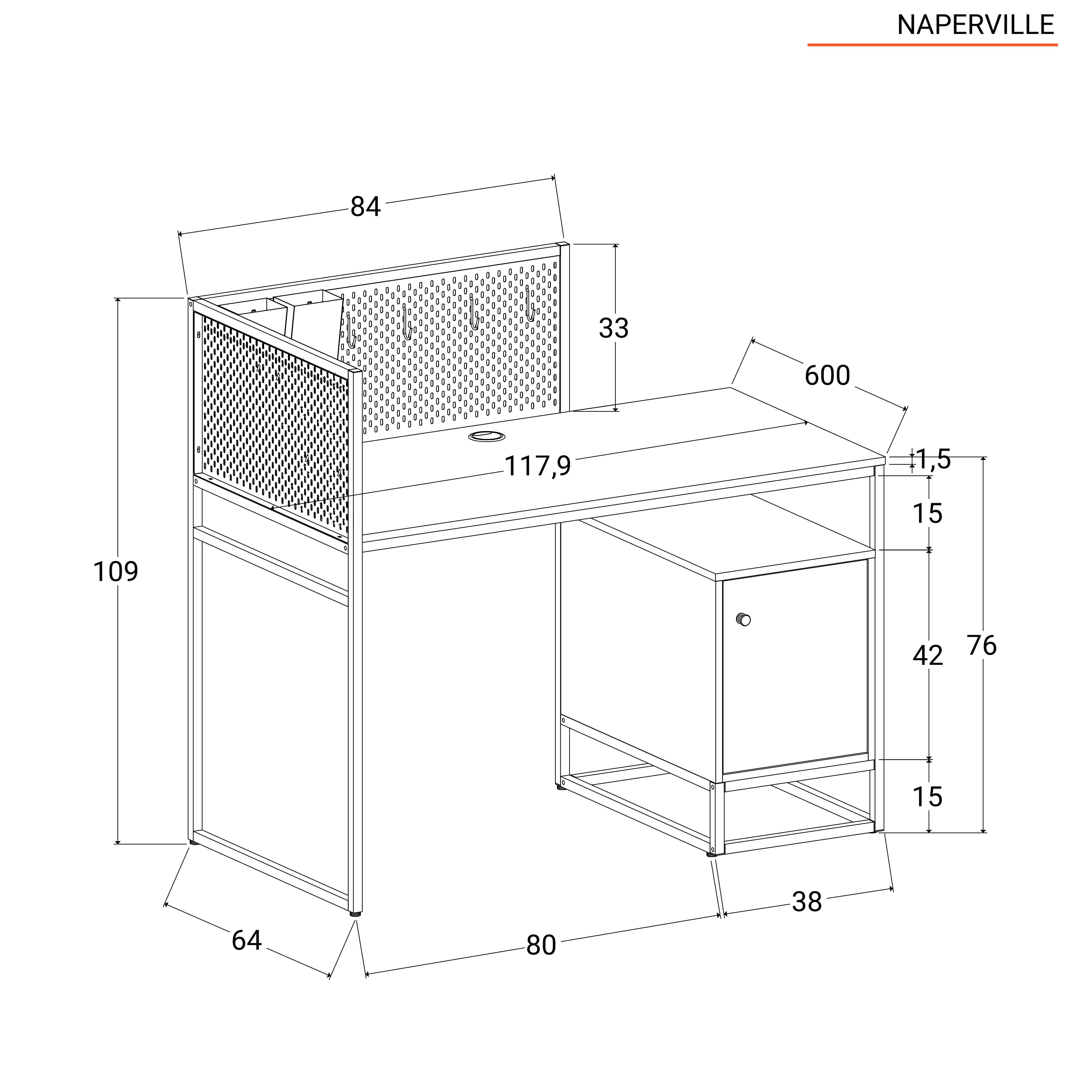 Scrivania 120x60 cm in legno e metallo bianco con bacheca portaoggetti e  vano contenitore integrato - Naperville