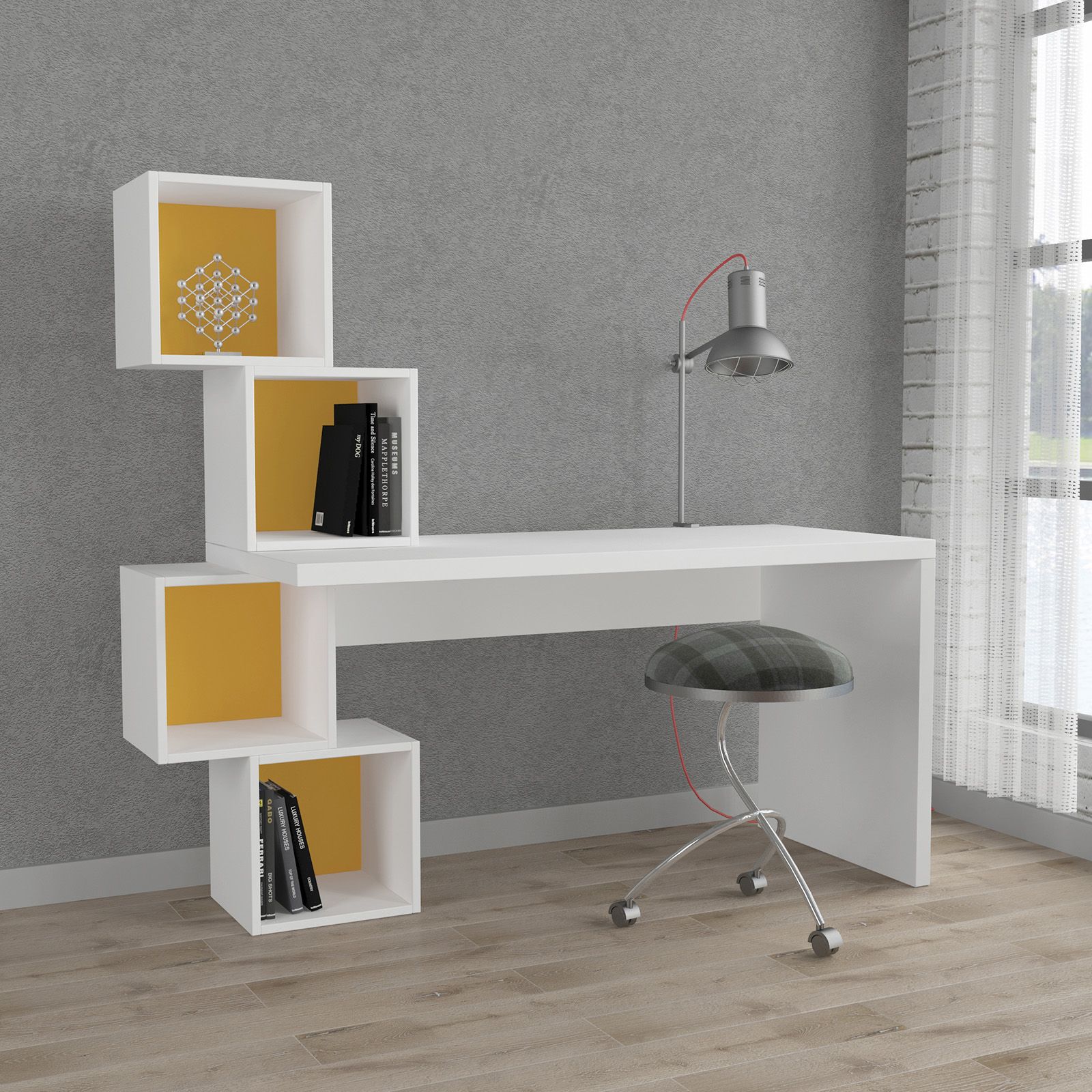 Scrivania Snap con Libreria Integrata Bianco Noce e Nero in Legno  L120xP60xA148,2 cm