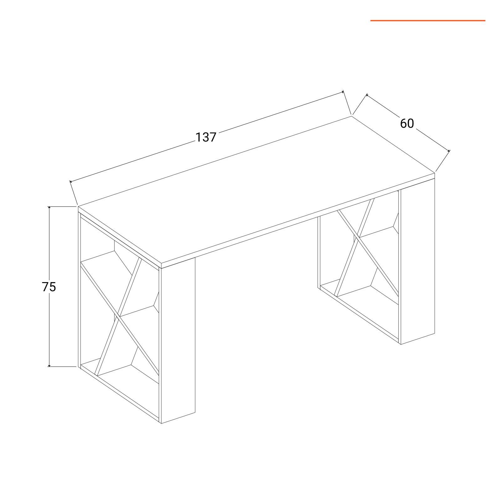 Scrivania 140x60 cm in legno bianco con ripiani laterali obliqui in legno  antracite - Kantiko