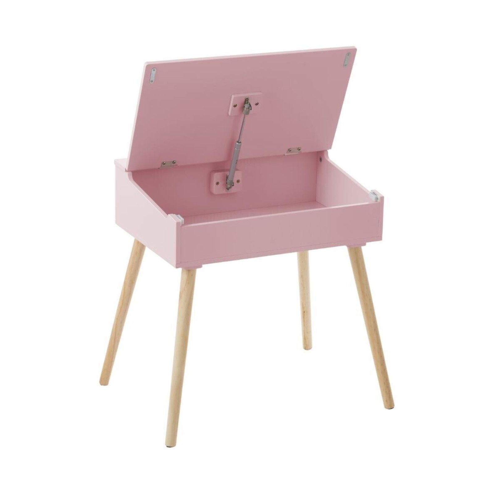 Scrivania per bambini 65x45 cm in legno rosa e gambe in legno naturale con  vano contenitore sotto top - Aladin