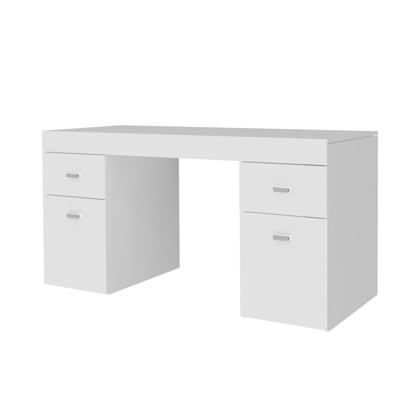 Scrivania 130x60 cm in legno bianco larice con piano scorrevole contenitore  e due mobili contenitori - Flowi