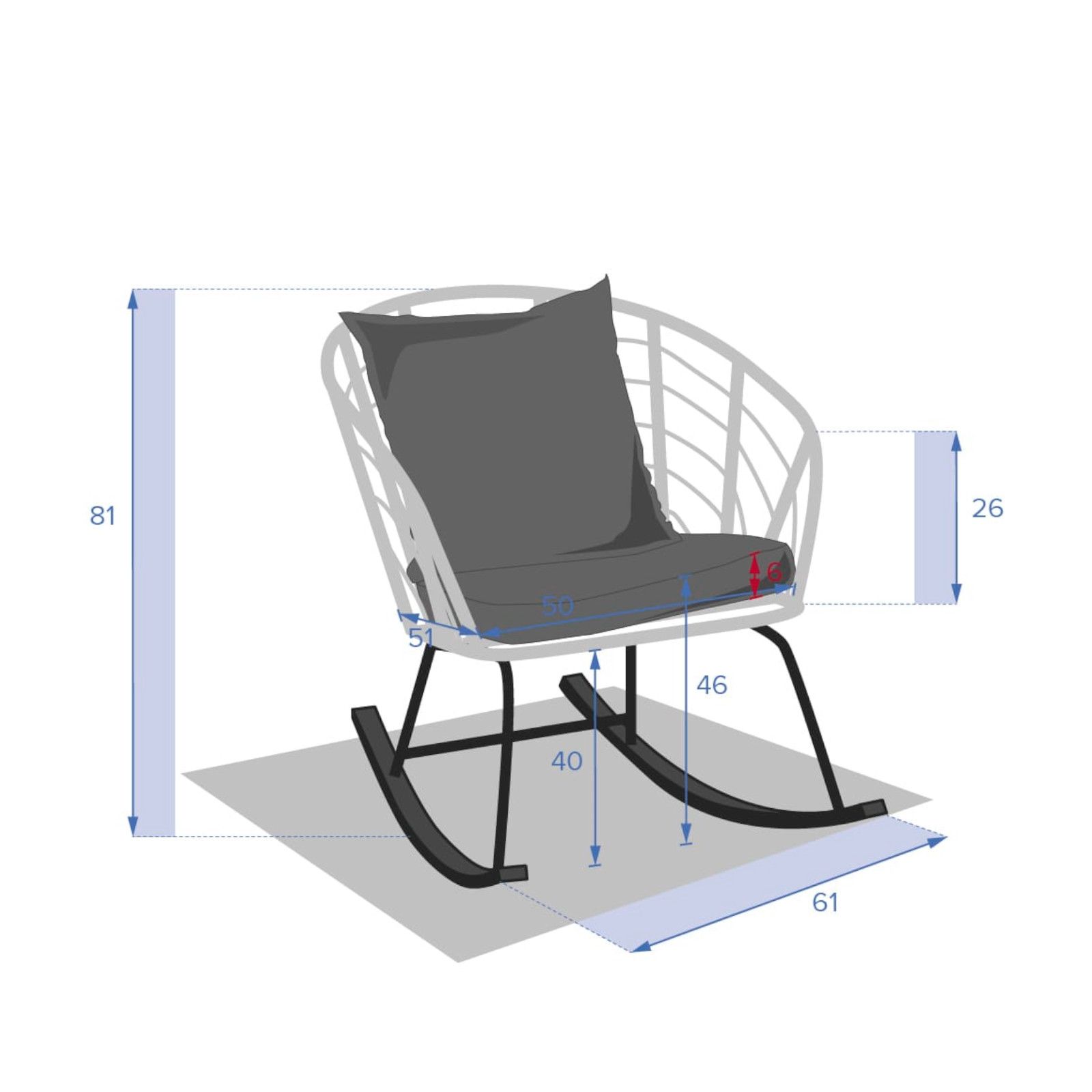 Sedia a dondolo 71x83x83h cm in acciaio e polyrattan grigio