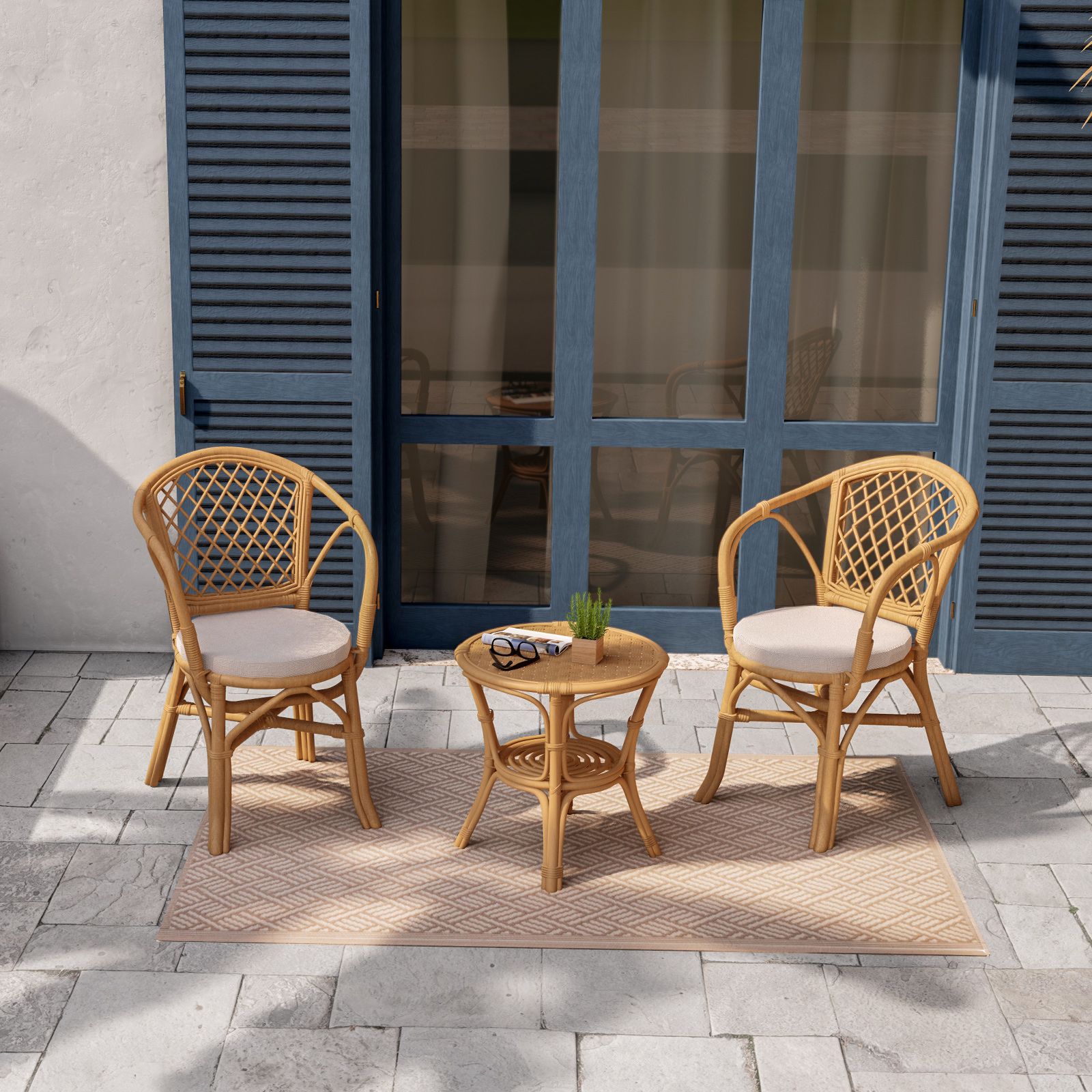 Sedia da giardino 59x57 cm in rattan con cuscino ecrù - Matra