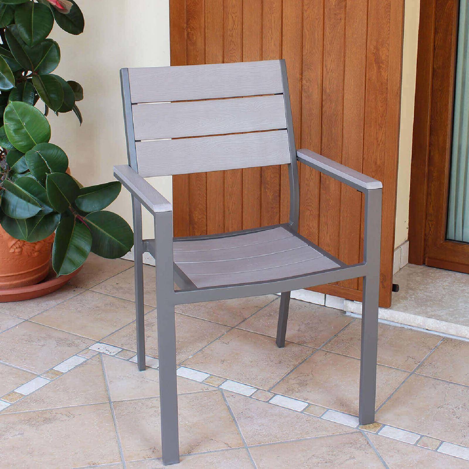 Sedia giardino impilabile con braccioli 58x58x89h cm alluminio color grigio  taupe