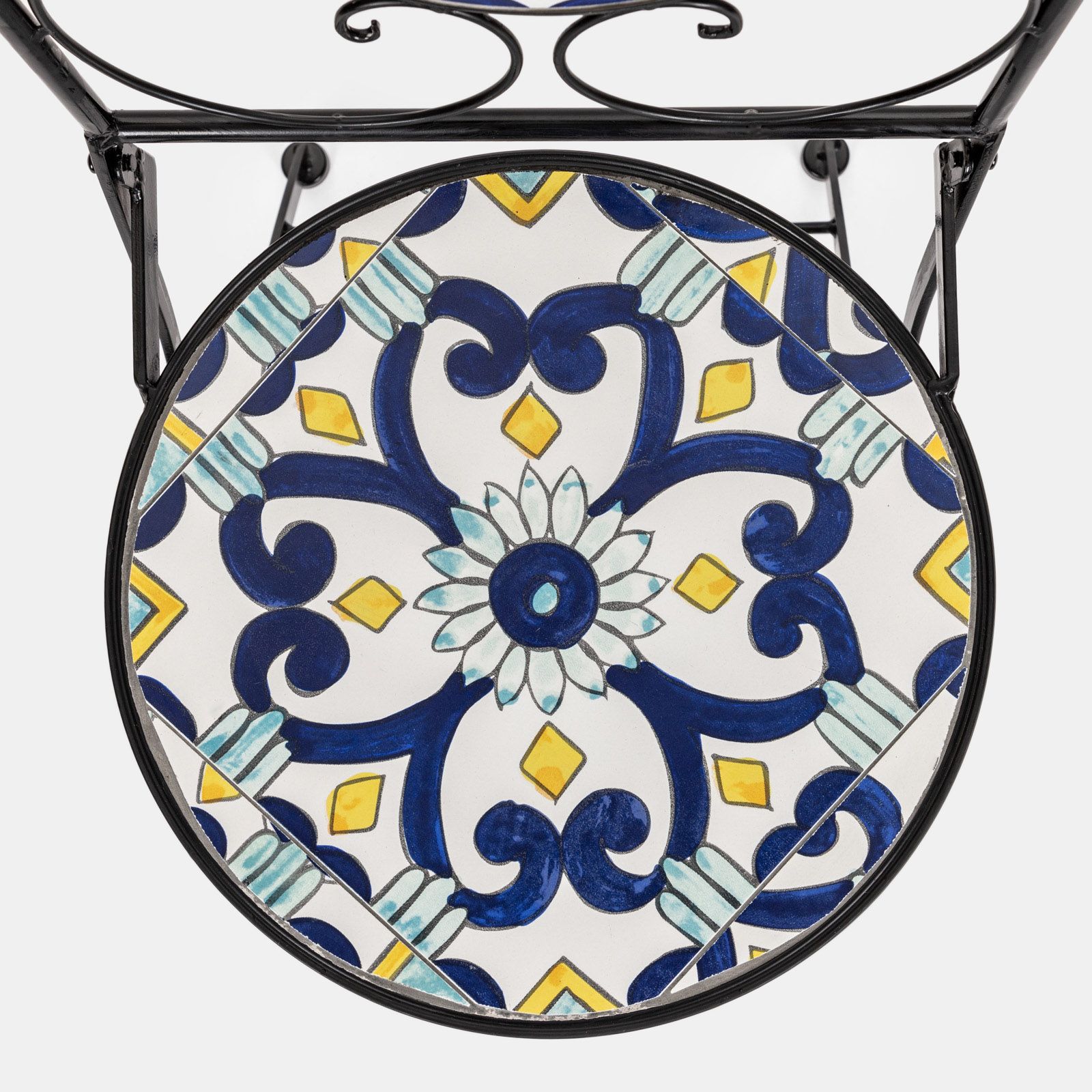 Tavolo da giardino con decorazione mosaico a fiori blu - Otranto