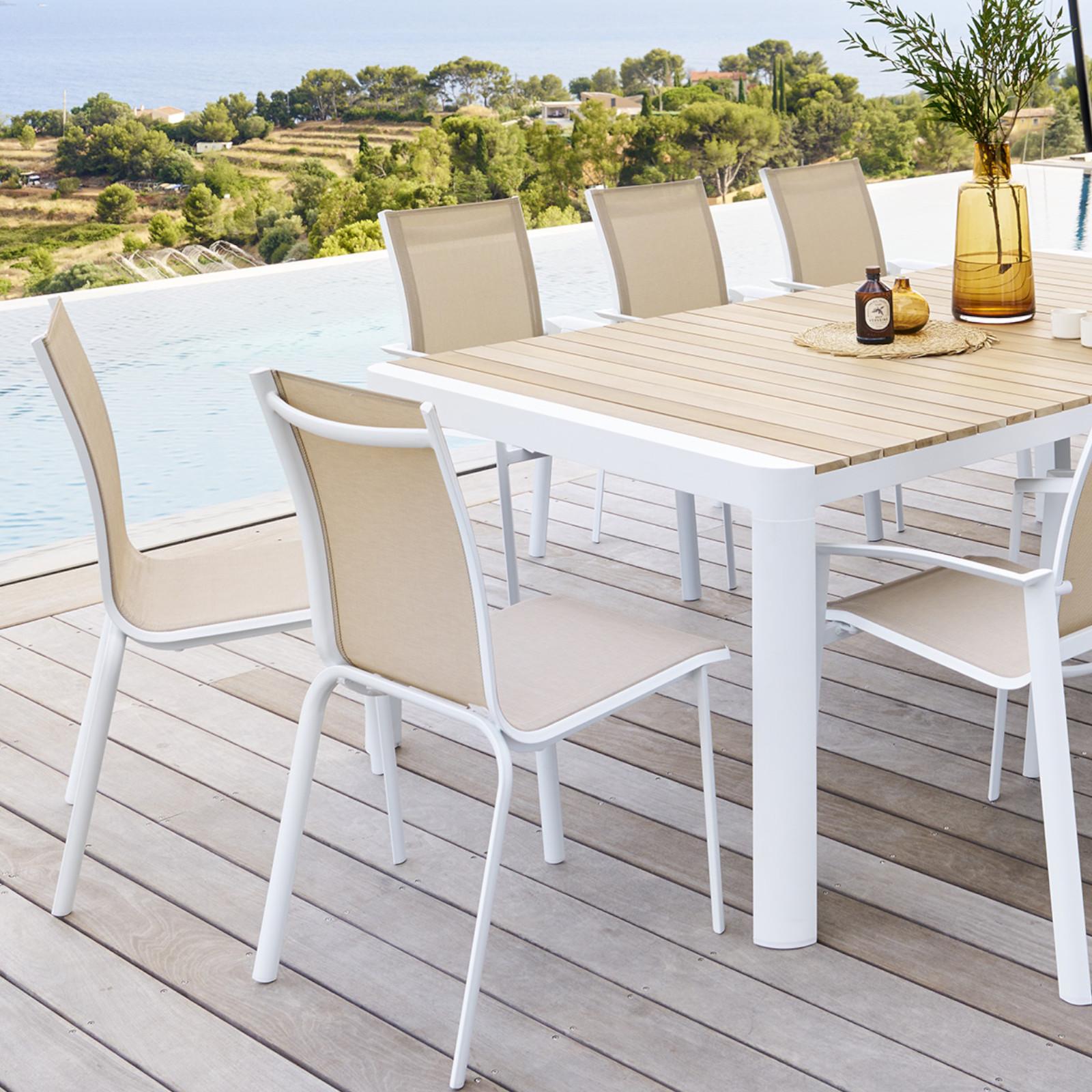 Sedia da giardino in alluminio bianco e seduta in textilene beige