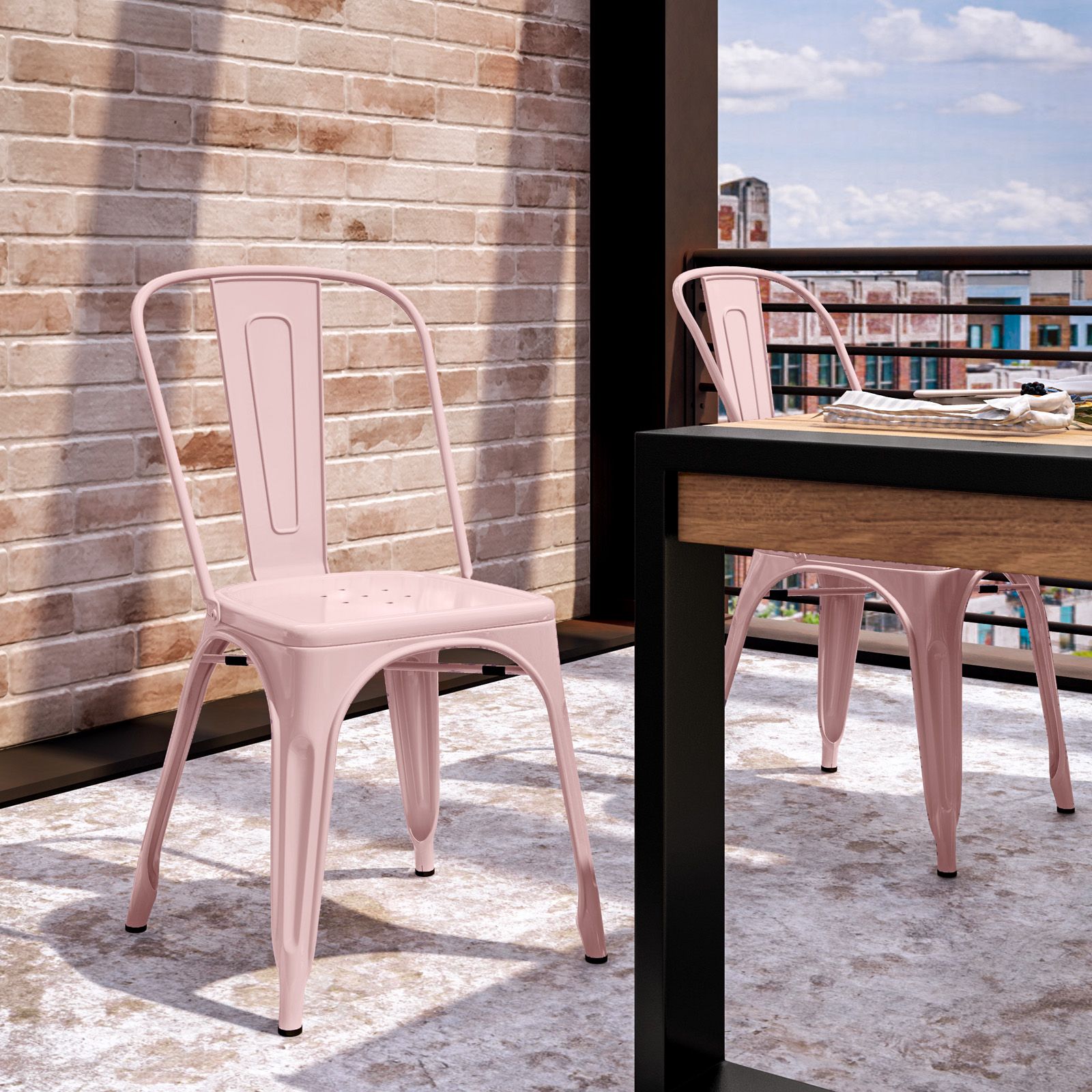 Sedia da giardino stile industrial in metallo rosa - Farley