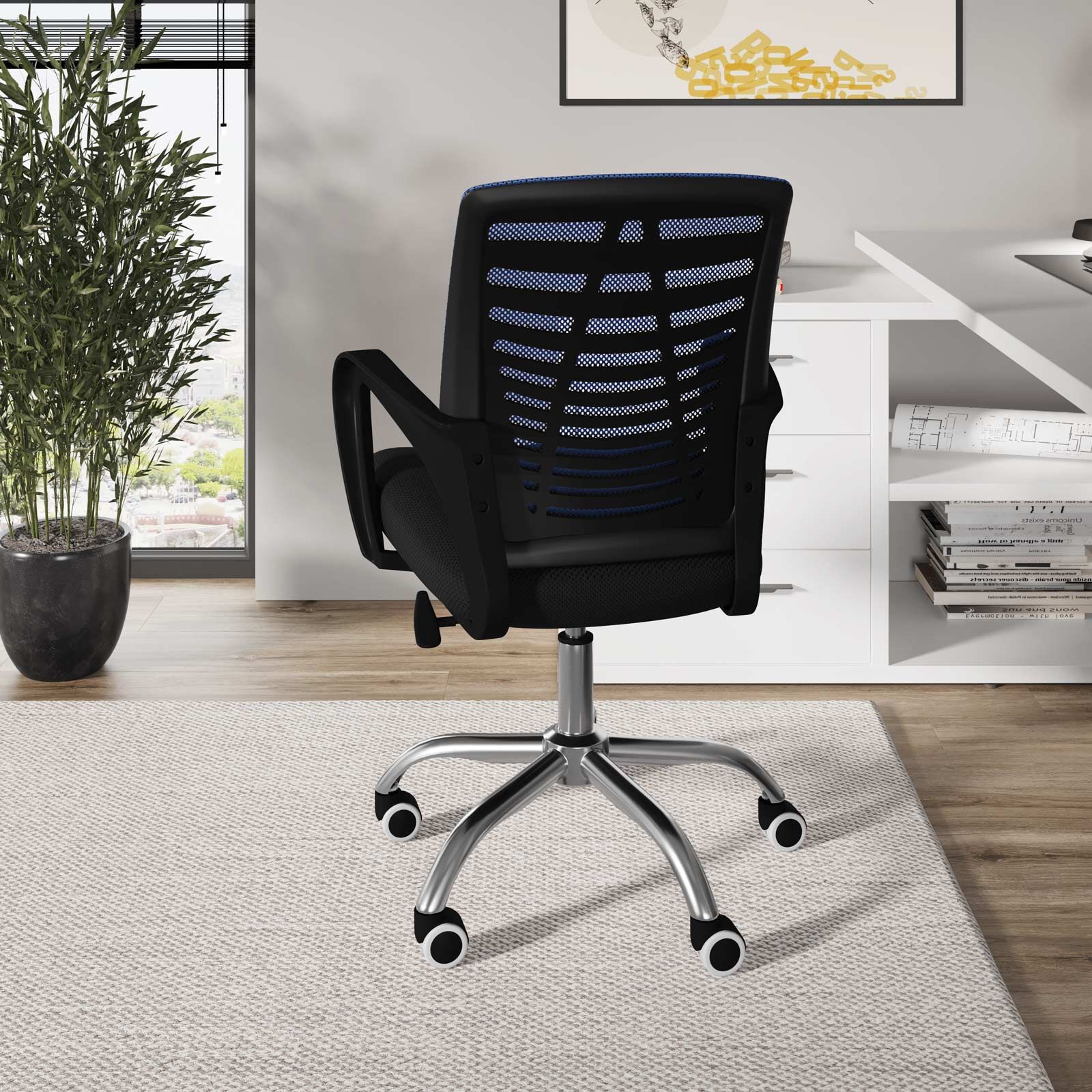 Sedia ufficio fissa con un bracciolo imbottita ed impilabile - Rivestimento in tessuto colore nero o blu- Serie 6000 - Attesa