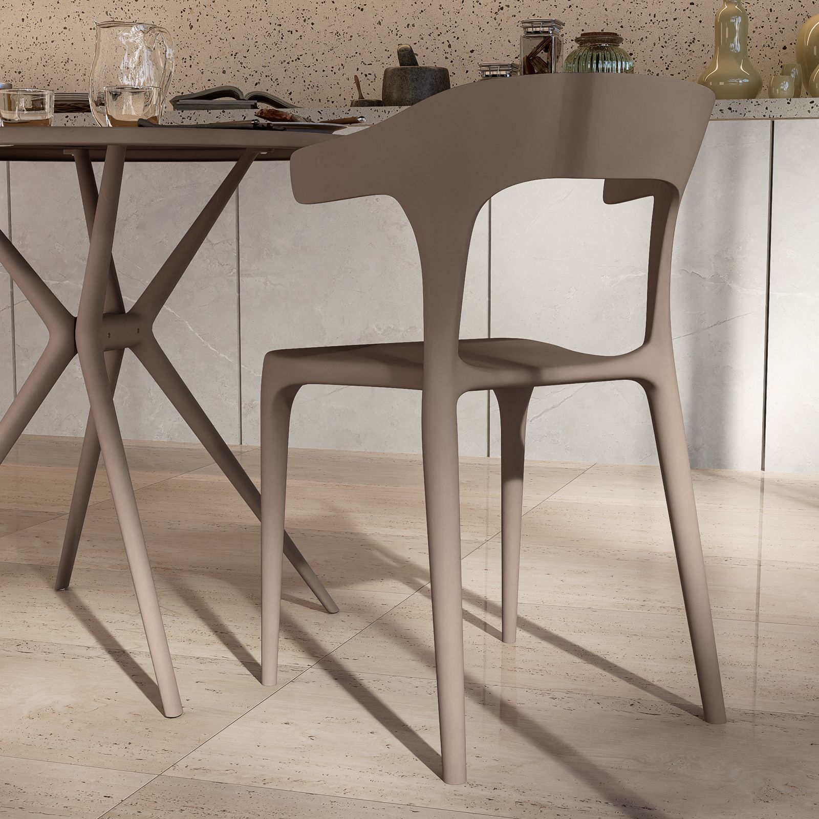 Sedia In Polipropilene Con Braccioli 58x55x82cm - Impilabile, Colore Tortora - Foto 3