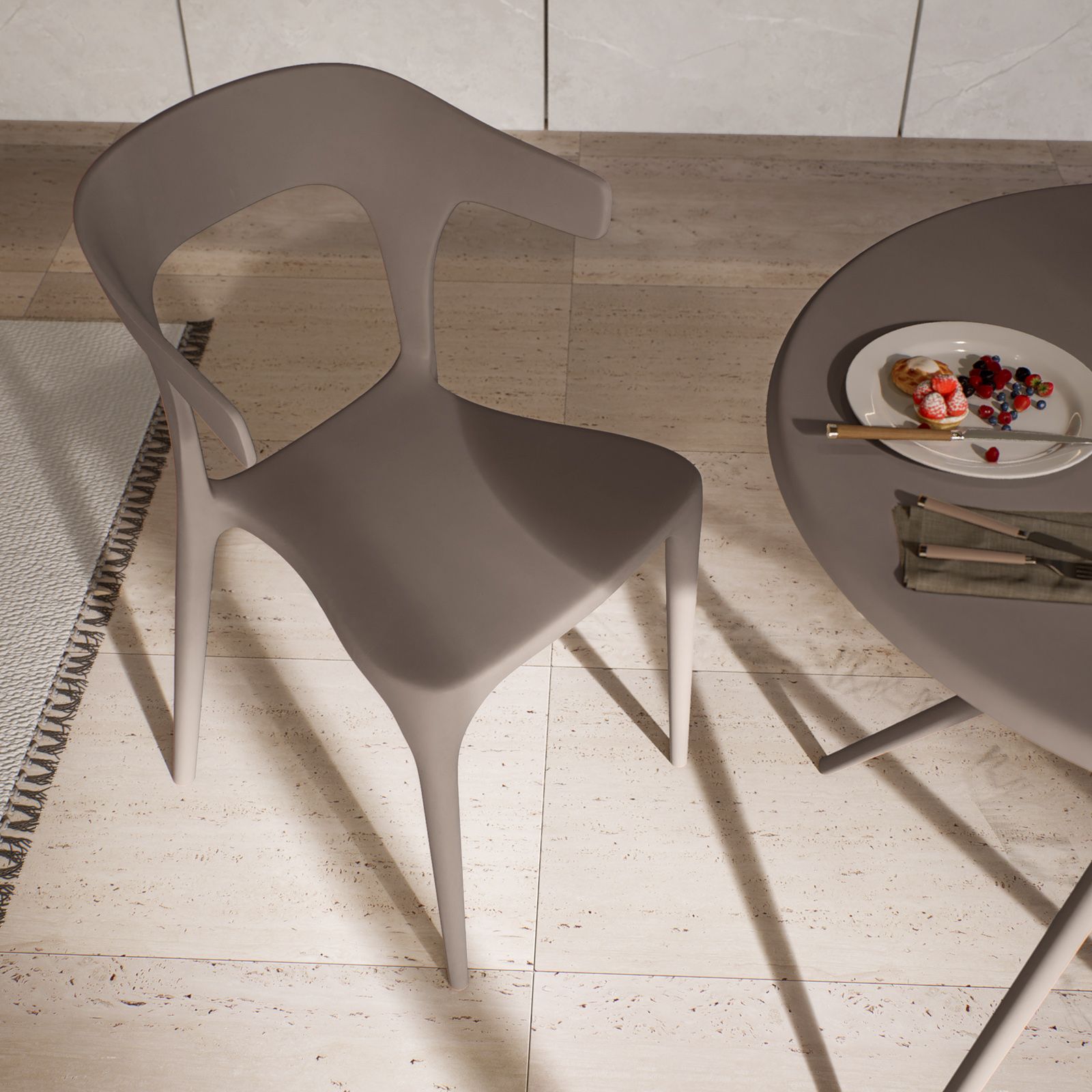 Sedia In Polipropilene Con Braccioli 58x55x82cm - Impilabile, Colore Tortora - Foto 9