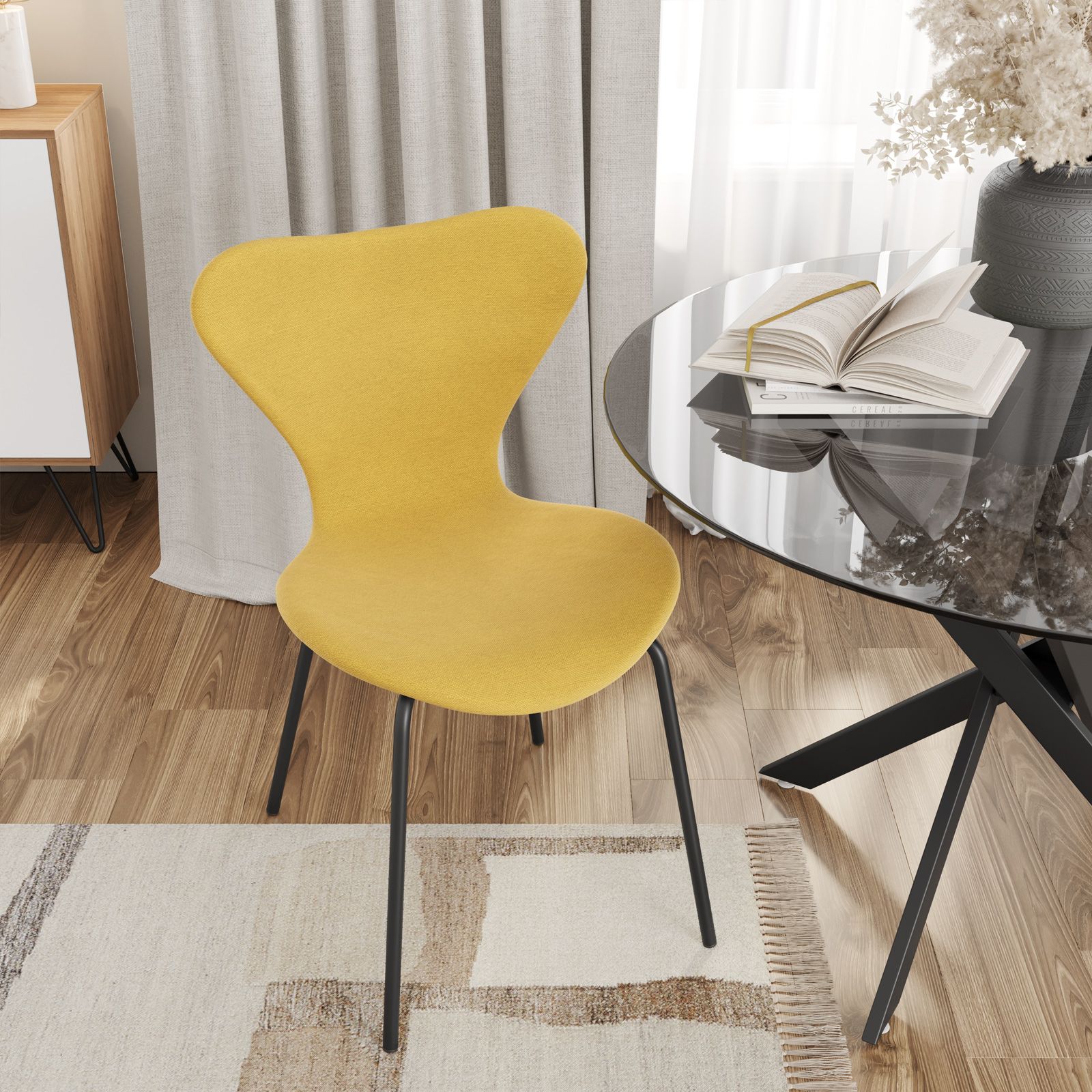 Panca stile scandinave in acciaio e velluto giallo